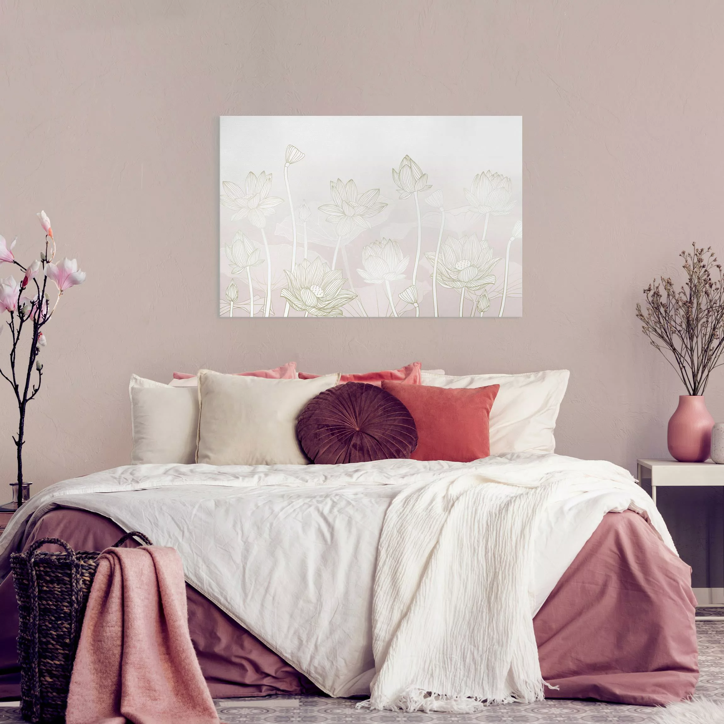 Leinwandbild Lotus Illustration Gold und Rosa günstig online kaufen