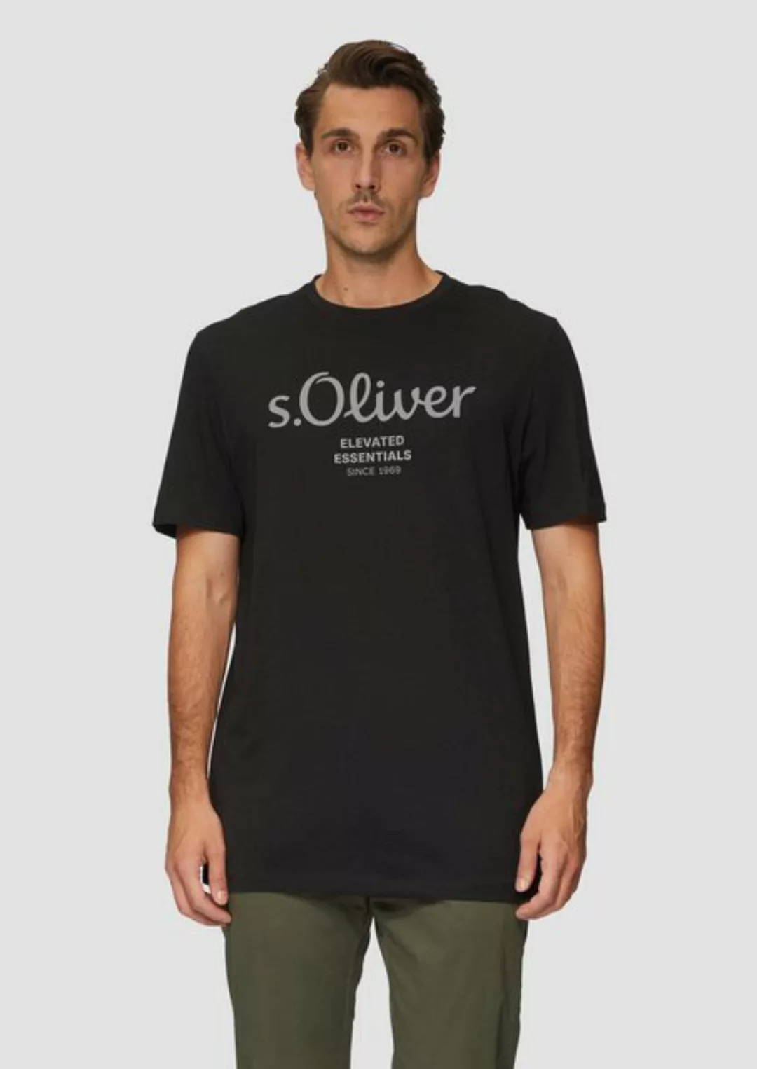 s.Oliver Kurzarmshirt T-Shirt mit Flammgarnstruktur Artwork günstig online kaufen