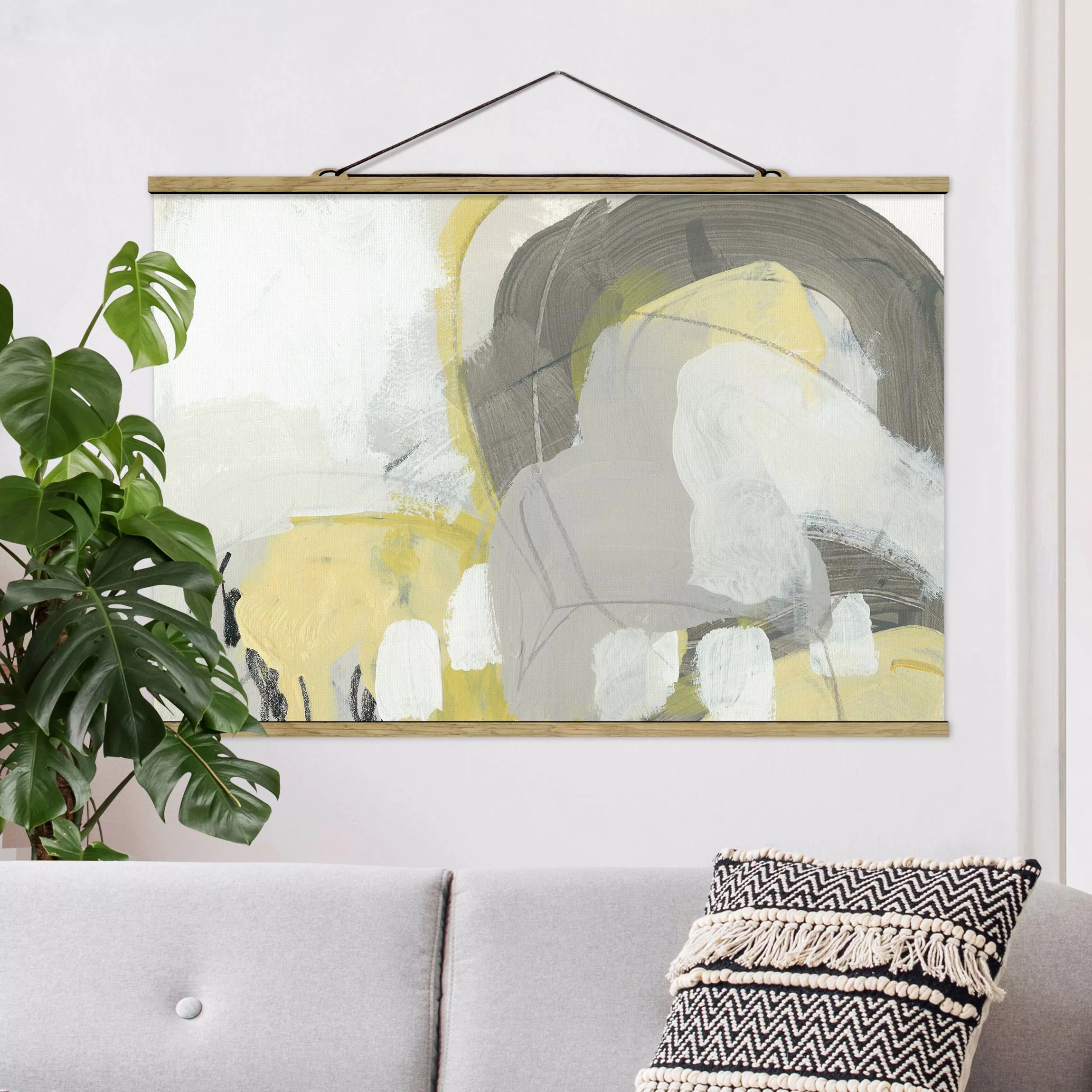 Stoffbild Abstrakt mit Posterleisten - Querformat Zitronen im Nebel II günstig online kaufen