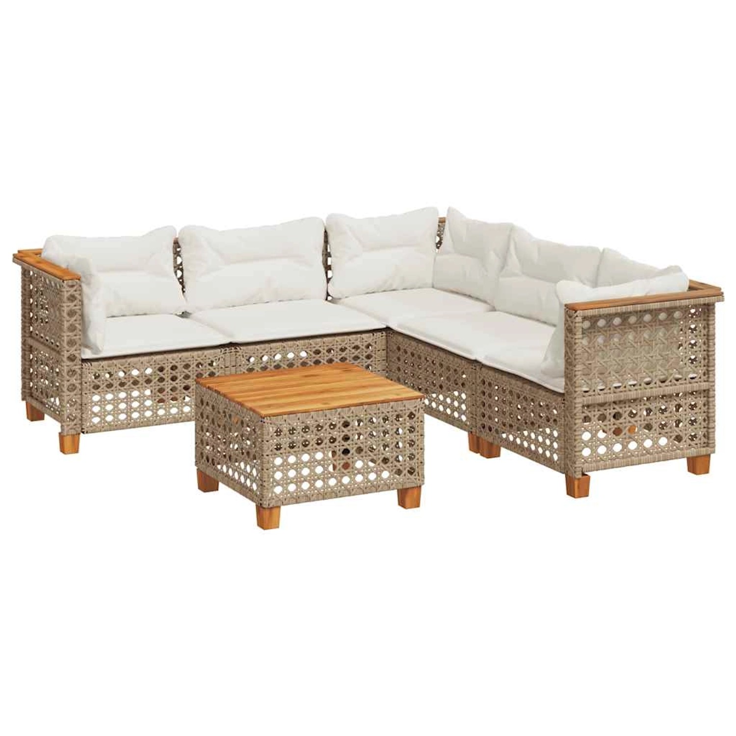 vidaXL 6-Tlg Garten-Sofagarnitur mit Kissen Beige Poly Rattan 3261832 günstig online kaufen