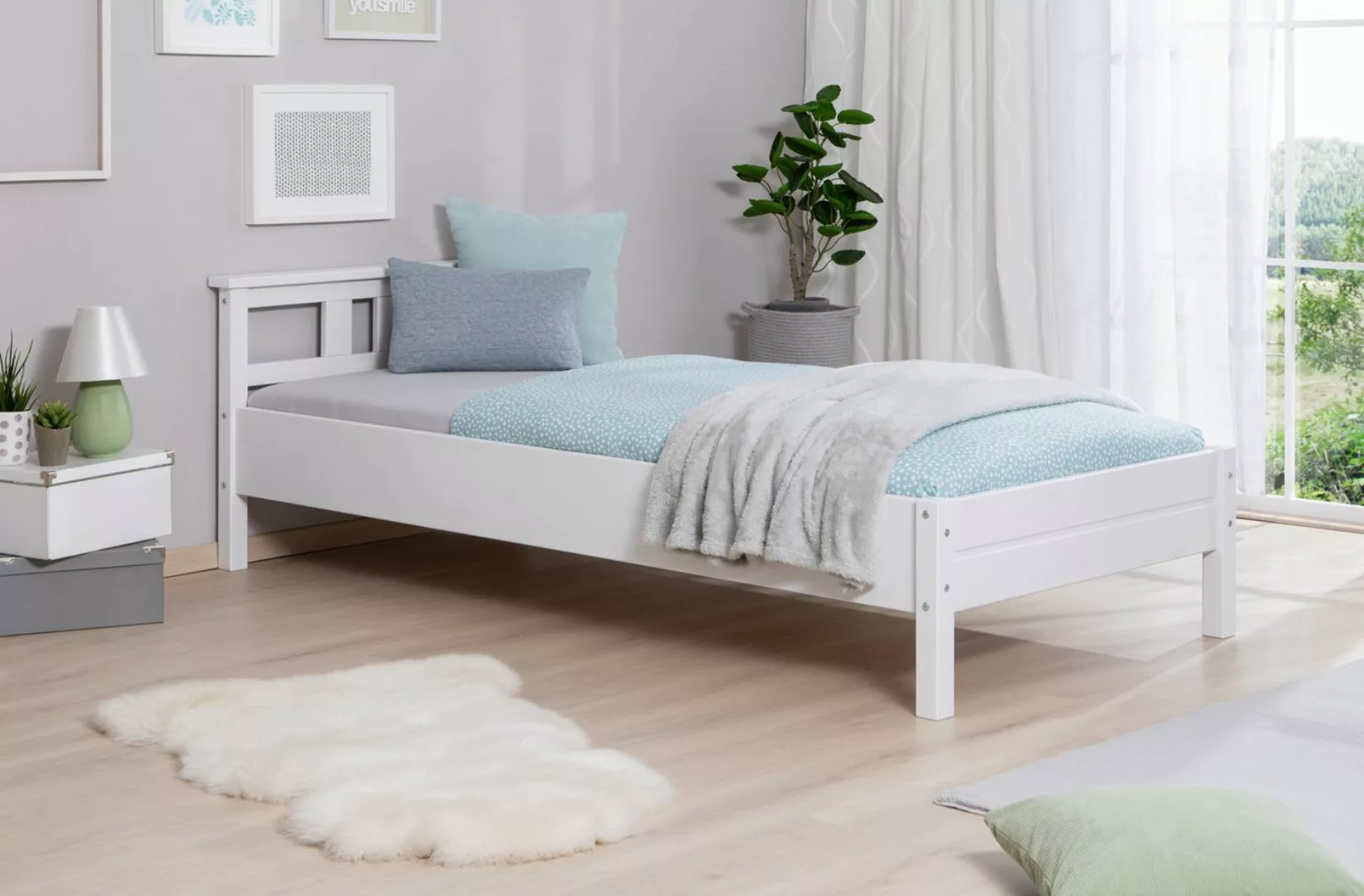 TICAA Einzelbett und Doppelbett Merci Kiefer Weiß 90 x 200 cm weiß günstig online kaufen