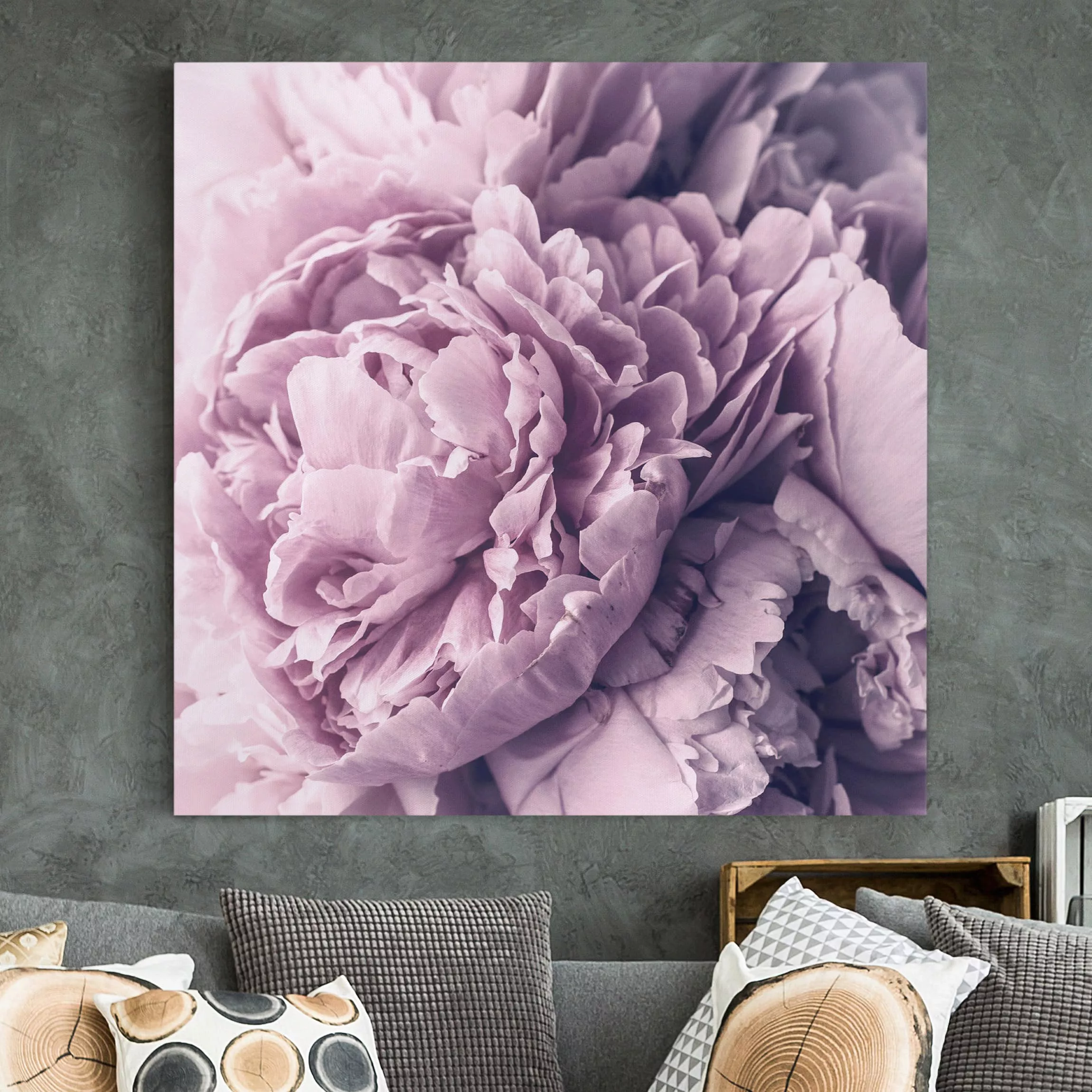 Leinwandbild Blumen - Quadrat Lila Pfingstrosenblüten günstig online kaufen