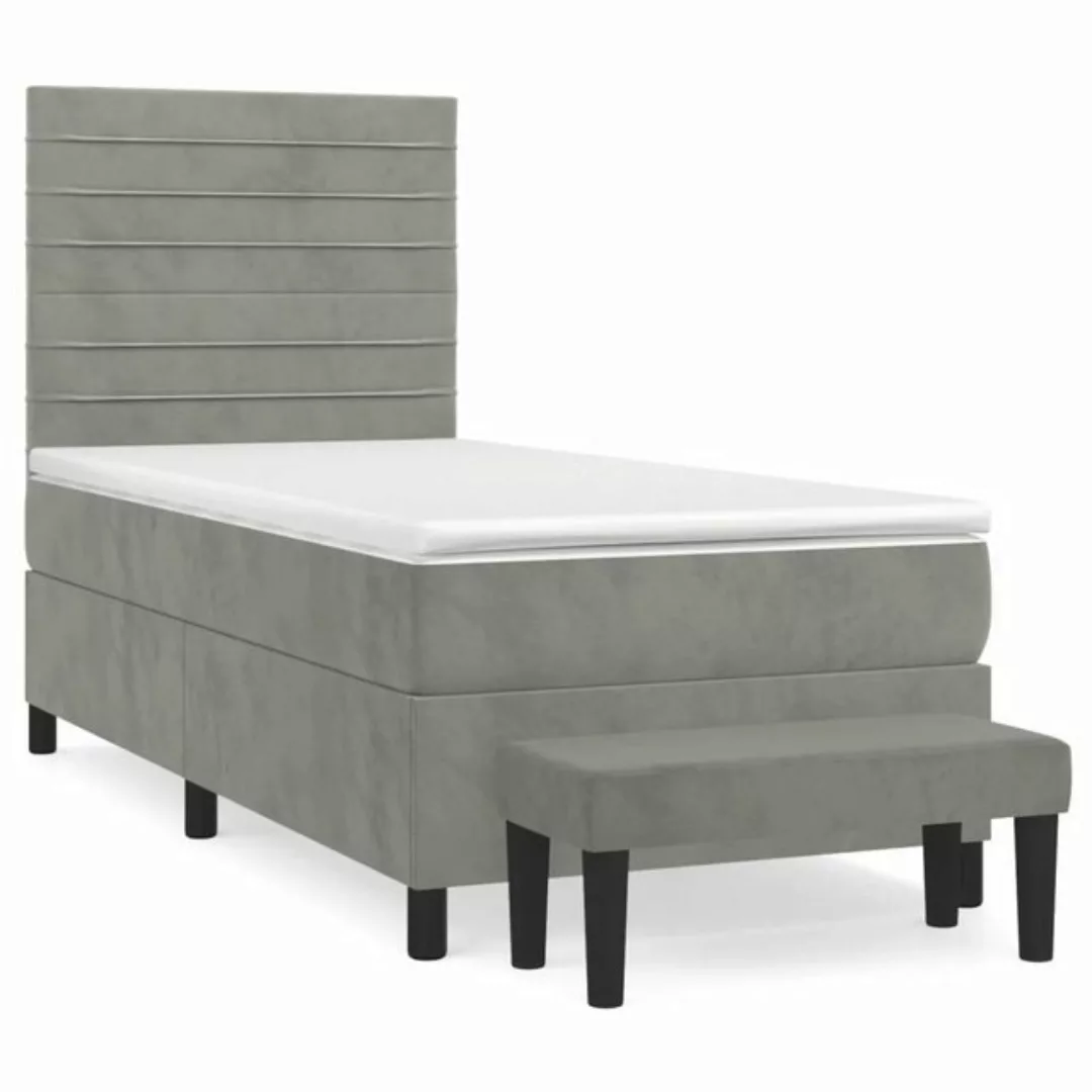 furnicato Bett Boxspringbett mit Matratze Hellgrau 80x200 cm Samt (1-tlg) günstig online kaufen