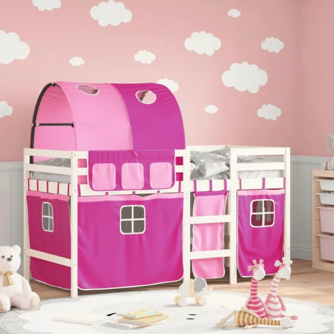 vidaXL Kinderbett Kinderhochbett mit Tunnel Rosa 90x190 cm Massivholz Kiefe günstig online kaufen