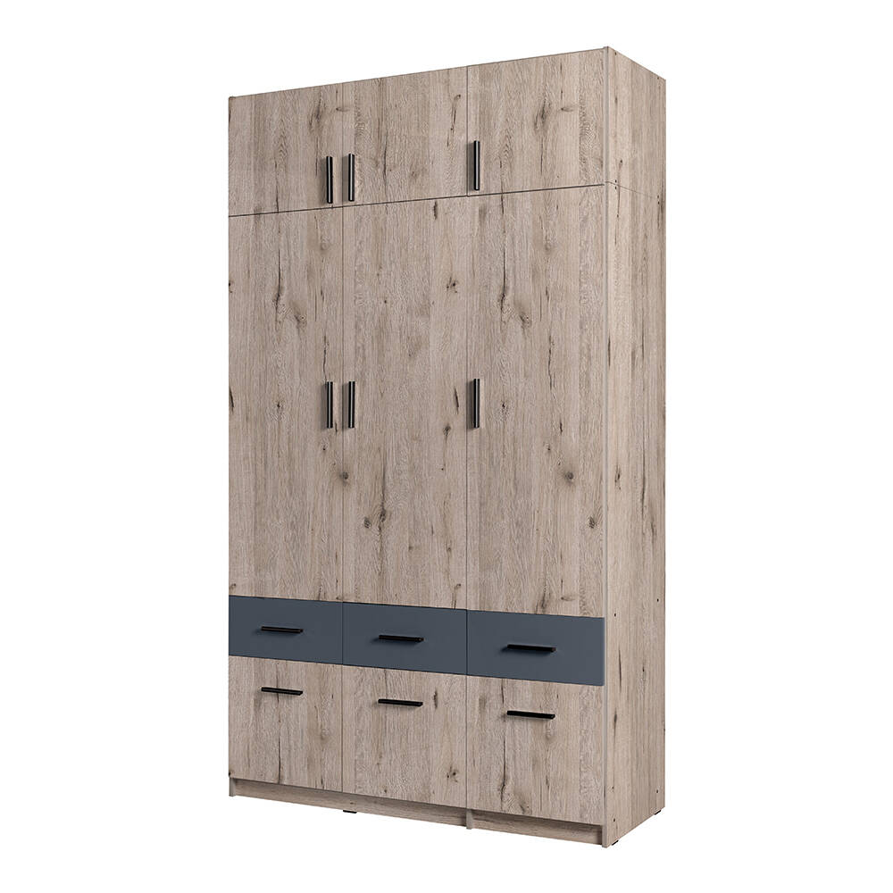 Kleiderschrank 3-türig mit Aufsatzschrank, 136cm breit, Eiche mit graphit, günstig online kaufen