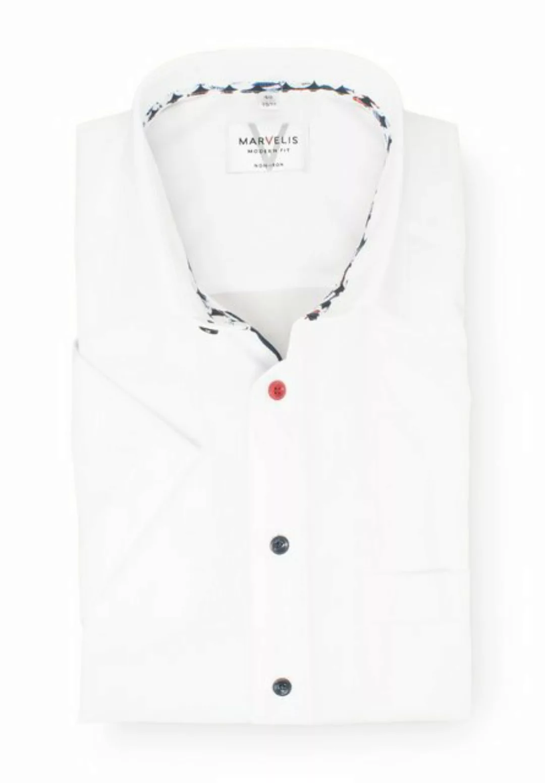 MARVELIS Kurzarmhemd Kurzarmhemd - Modern Fit - Einfarbig - Weiß günstig online kaufen