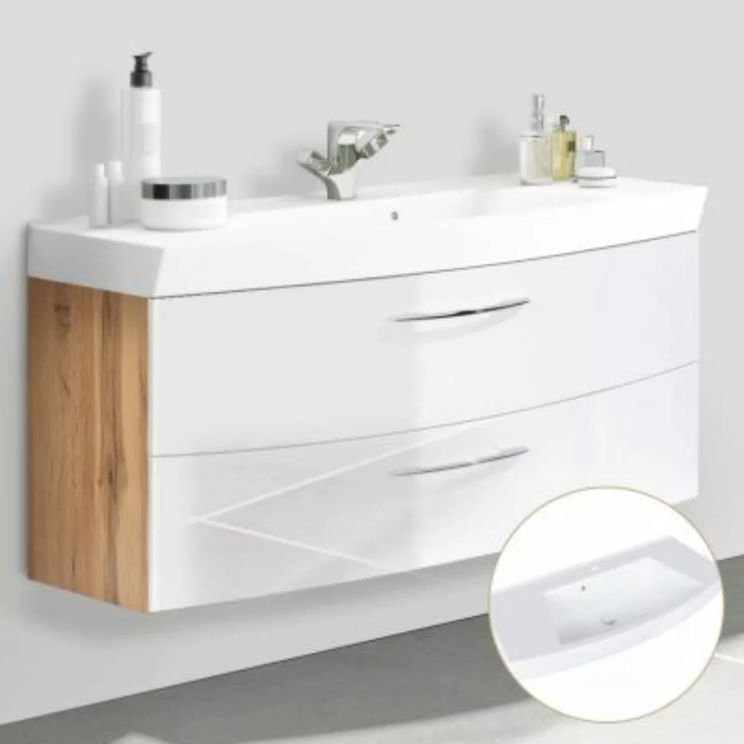 Lomadox Badezimmer Waschtisch mit Unterschrank 120cm FLORIDO-03-OAK in Wota günstig online kaufen