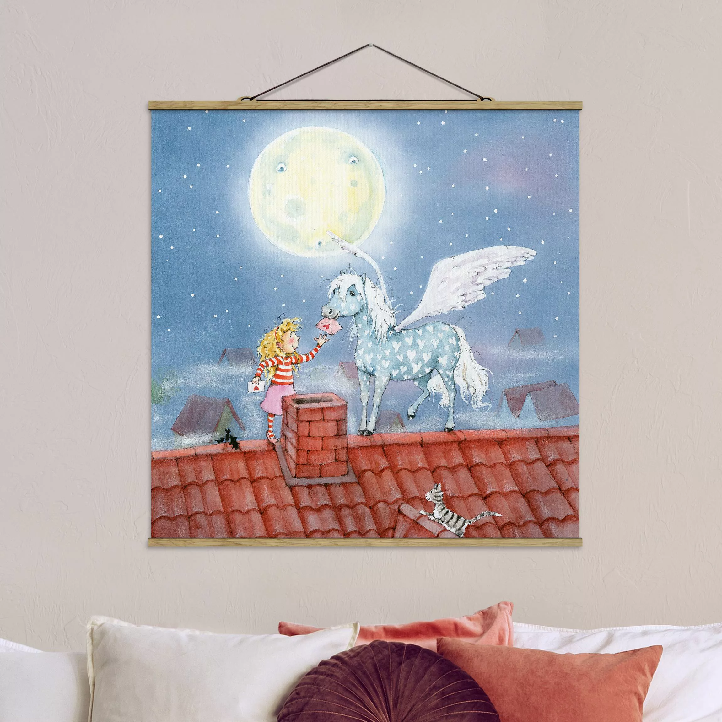 Stoffbild Kinderzimmer mit Posterleisten - Quadrat Maries Zauberpony günstig online kaufen