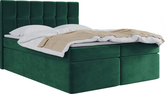 WFL GROUP Boxspringbett mit Topper ARTENO, Samt Doppelbett mit Bettkasten günstig online kaufen