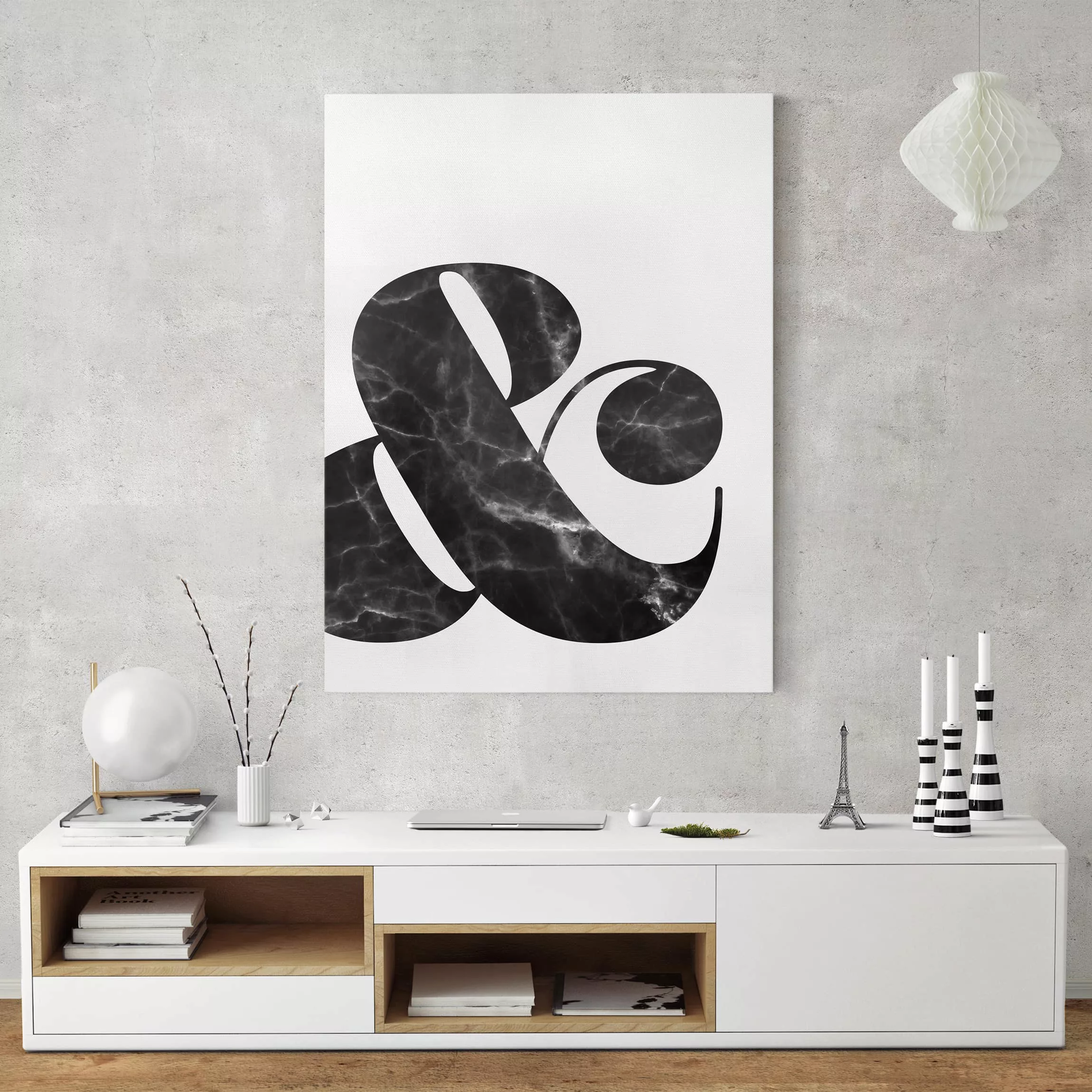Leinwandbild Schwarz-Weiß - Hochformat Ampersand Marmor günstig online kaufen