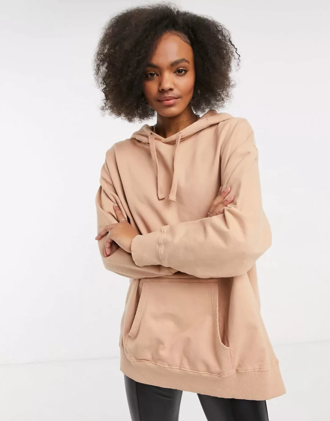 ASOS DESIGN – Oversize-Kapuzenpullover in verwaschenem Beige-Neutral günstig online kaufen