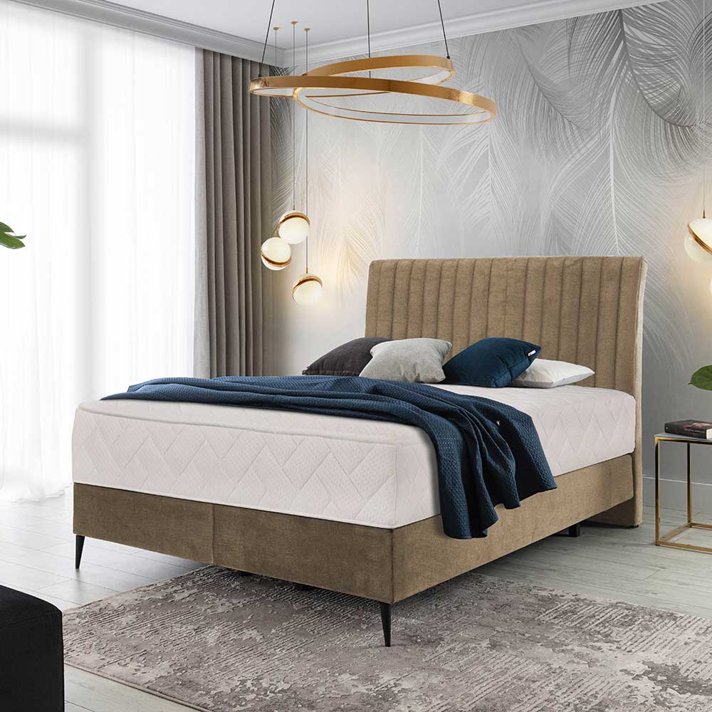 Boxspringbett Doppelbett aus Velours in Beige günstig online kaufen