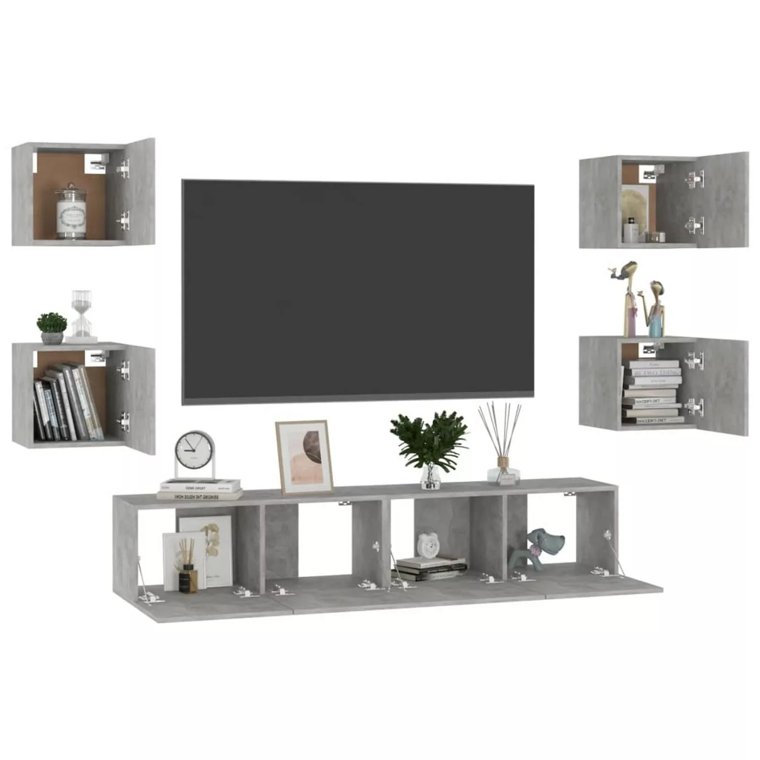 vidaXL TV-Schrank 6-tlg TV-Schrank-Set Betongrau Spanplatte TV-Konsole für günstig online kaufen