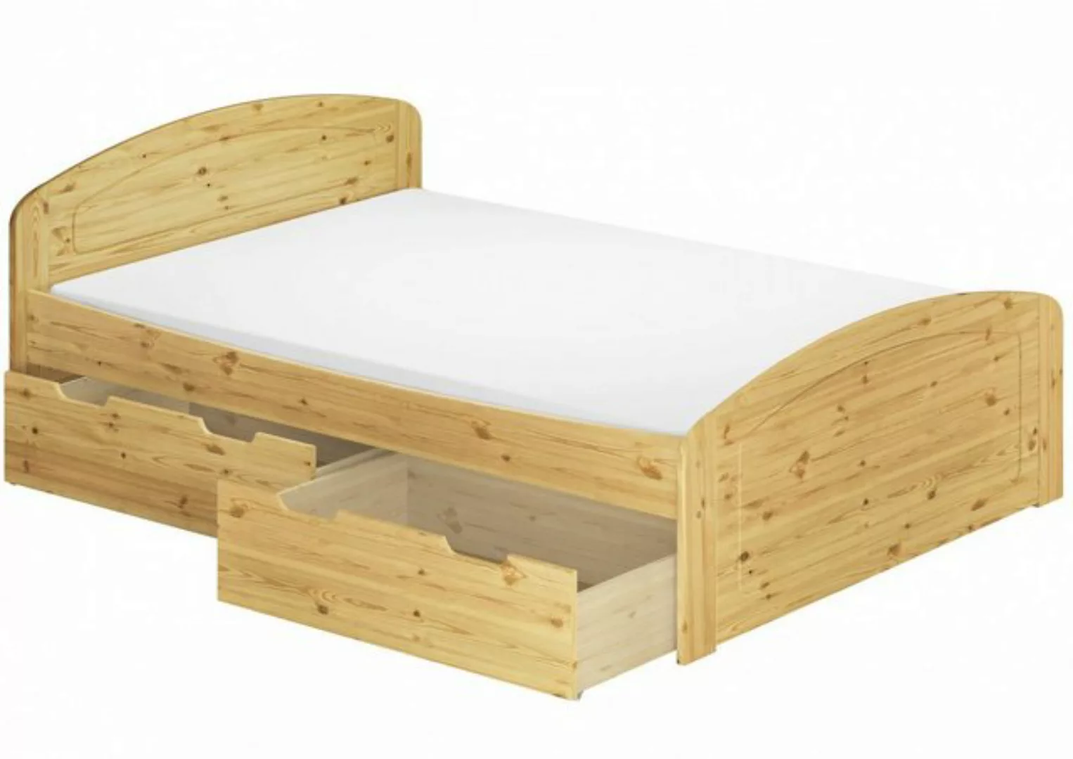 ERST-HOLZ Bett Doppelbett mit drei Schubladen Kiefer massiv 160x200, Kiefer günstig online kaufen