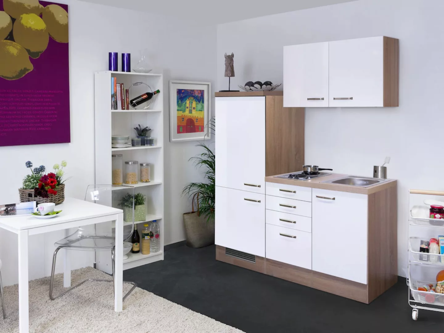 Flex-Well Küche "Florenz", Gesamtbreite 160 cm, mit Einbau-Kühlschrank, Koc günstig online kaufen