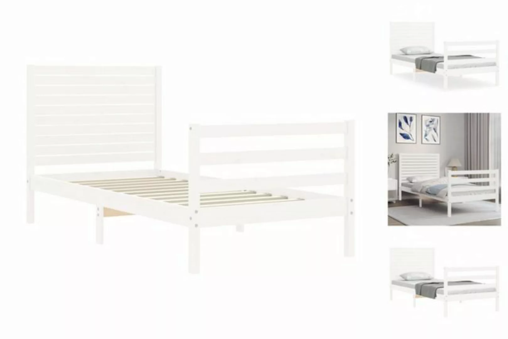 vidaXL Bett Massivholzbett mit Kopfteil Weiß günstig online kaufen