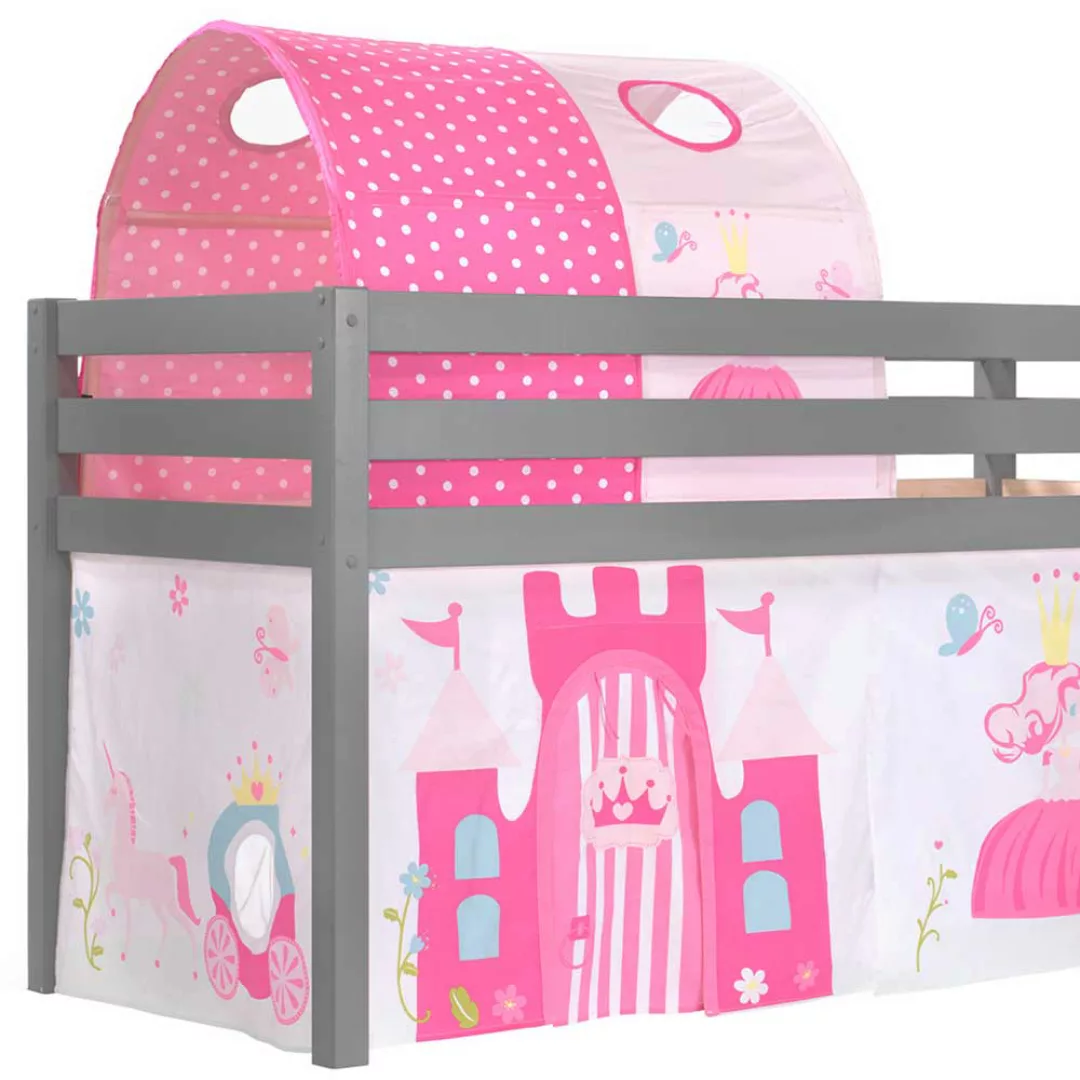 Kinderzimmer Bett mit Prinzessin Motiv Grau Pink Rosa günstig online kaufen