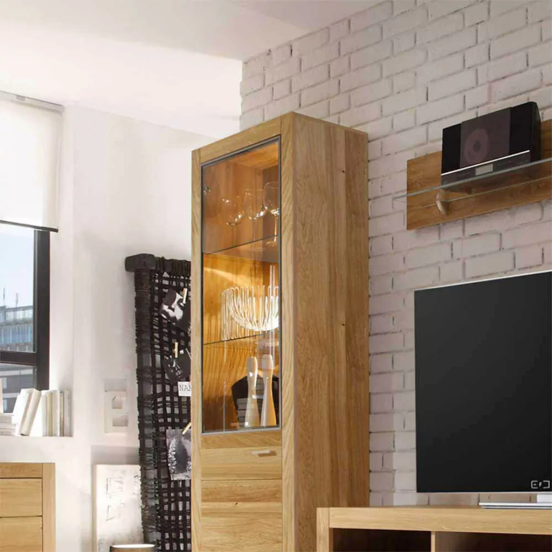 Wohnzimmervitrine aus Asteiche teilmassiv geölt 200 cm hoch günstig online kaufen