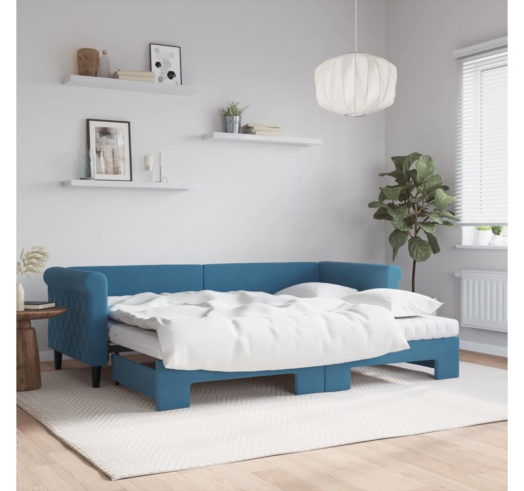 vidaXL Bett, Tagesbett Ausziehbar mit Matratzen Blau 80x200 cm Samt günstig online kaufen