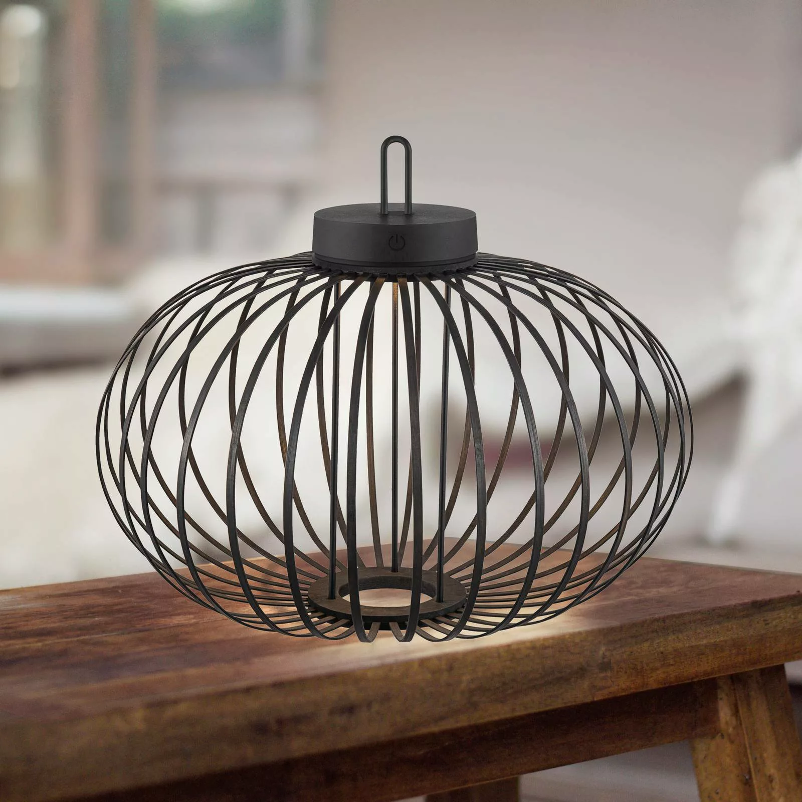 JUST LIGHT. LED-Akku-Tischleuchte Akuba schwarz 37 cm Bambus günstig online kaufen