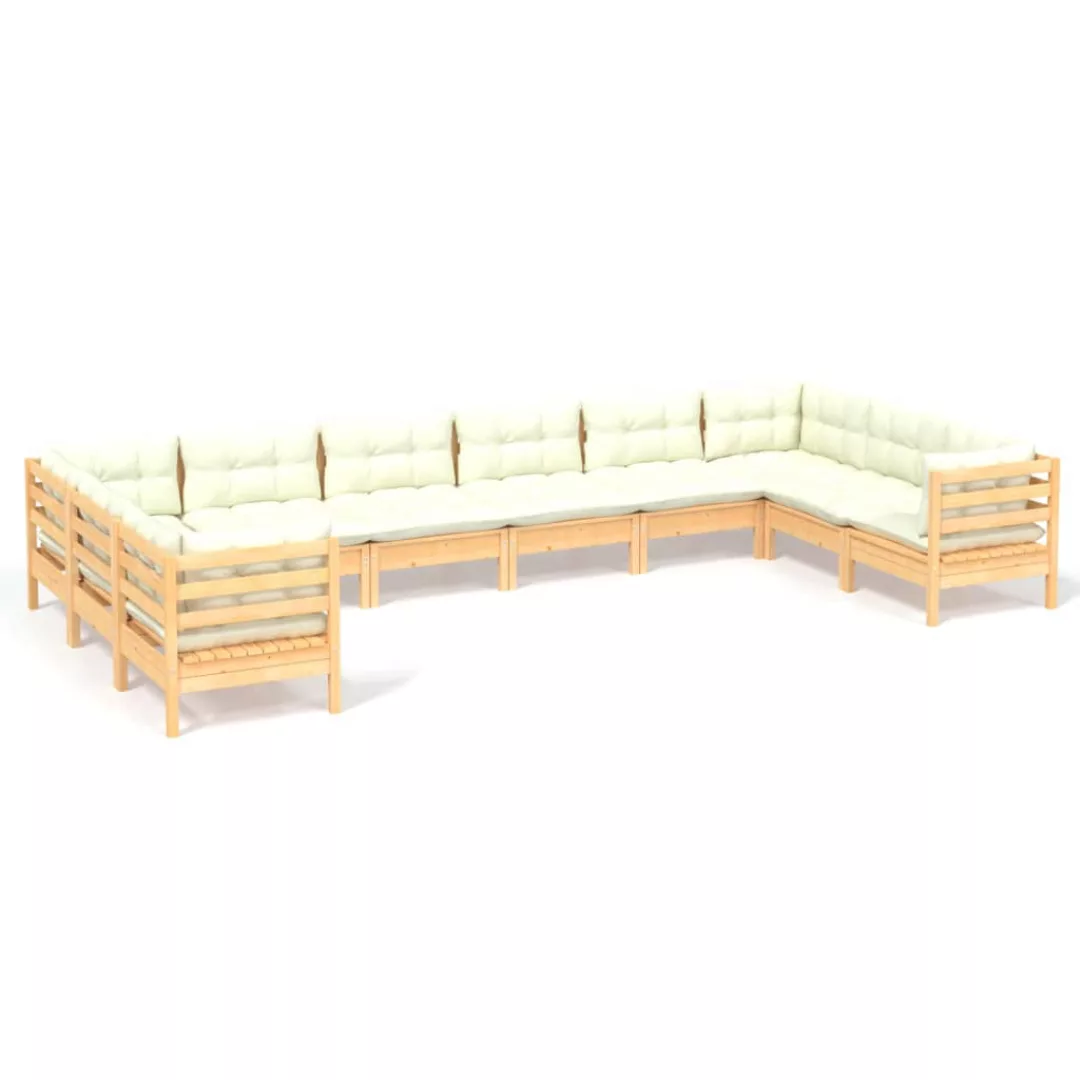 10-tlg. Garten-lounge-set Mit Creme Kissen Kiefernholz günstig online kaufen