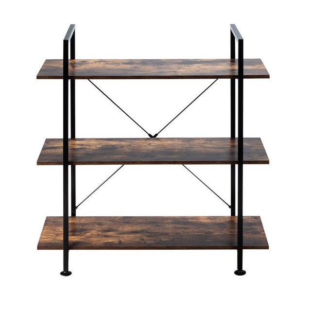 COSTWAY Bücherregal, 3 Ebenen, Holz, mit Metallrahmen, stehend, 90x36x99cm günstig online kaufen