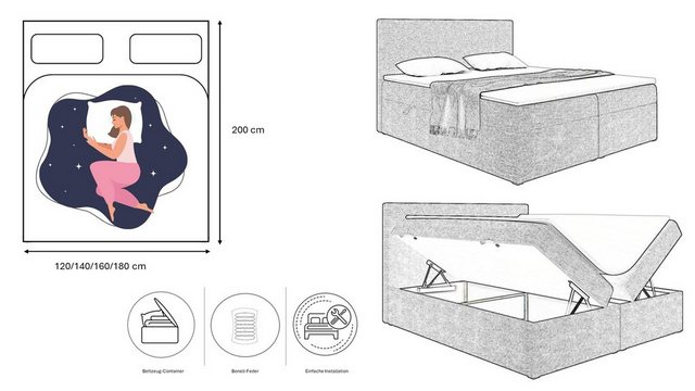 Kaiser Möbel Boxspringbett Boxspringbett mit matratze LUDANO stoff Cosmic, günstig online kaufen