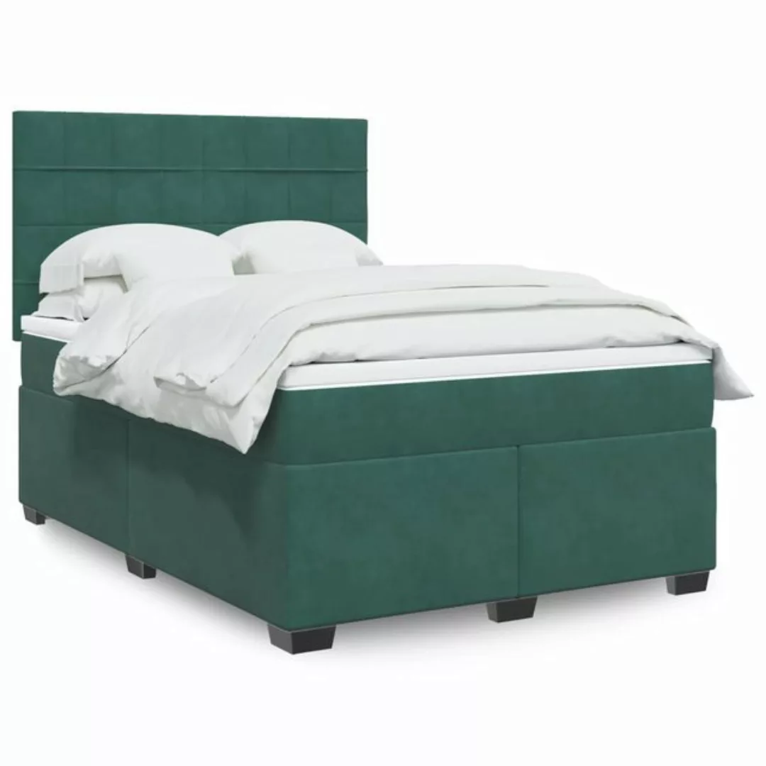 vidaXL Boxspringbett, Boxspringbett mit Matratze Dunkelgrün 140x190 cm Samt günstig online kaufen