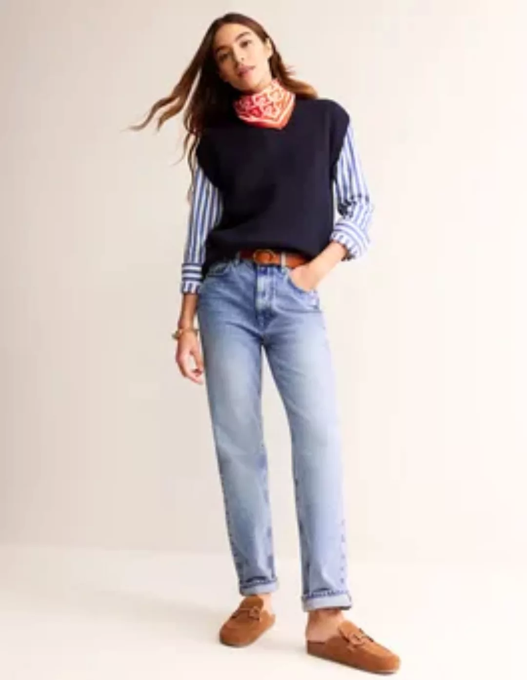 Jeans mit hohem Bund und geradem Bein Damen Boden, Helle, mittlere Waschung günstig online kaufen