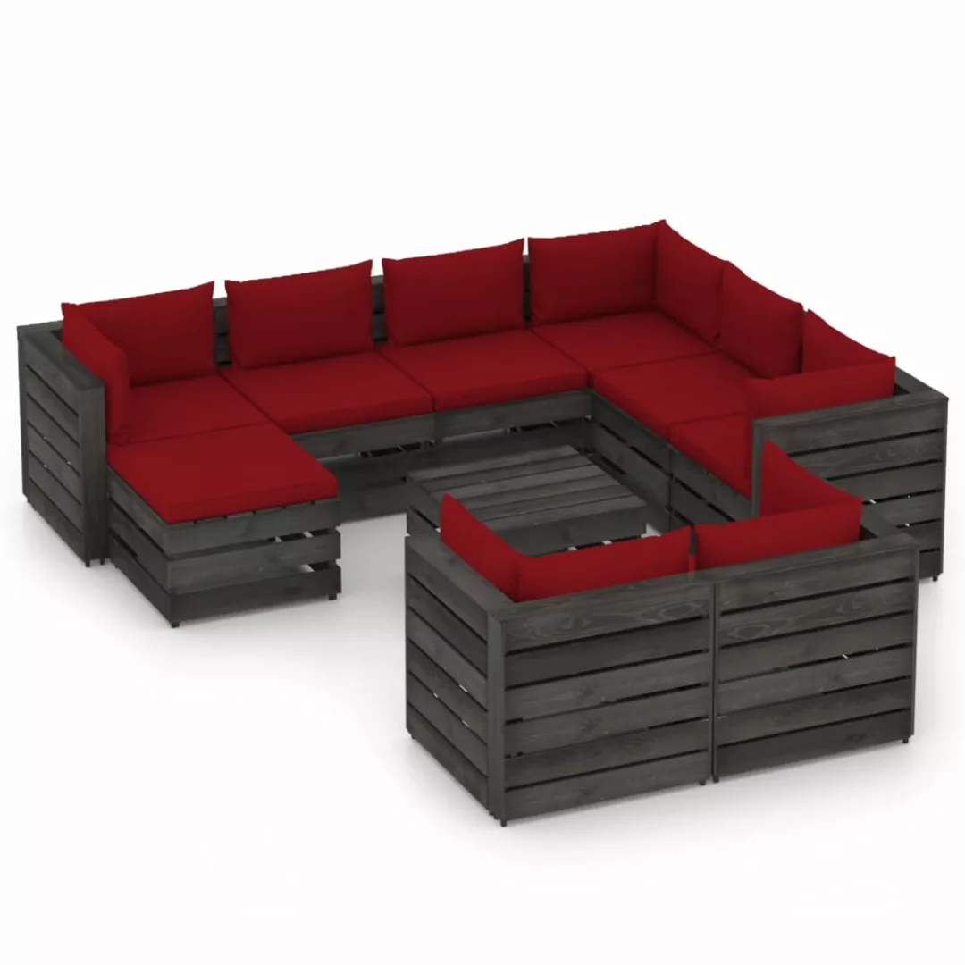 10-tlg. Garten-lounge-set Mit Kissen Grau Imprägniertes Holz günstig online kaufen