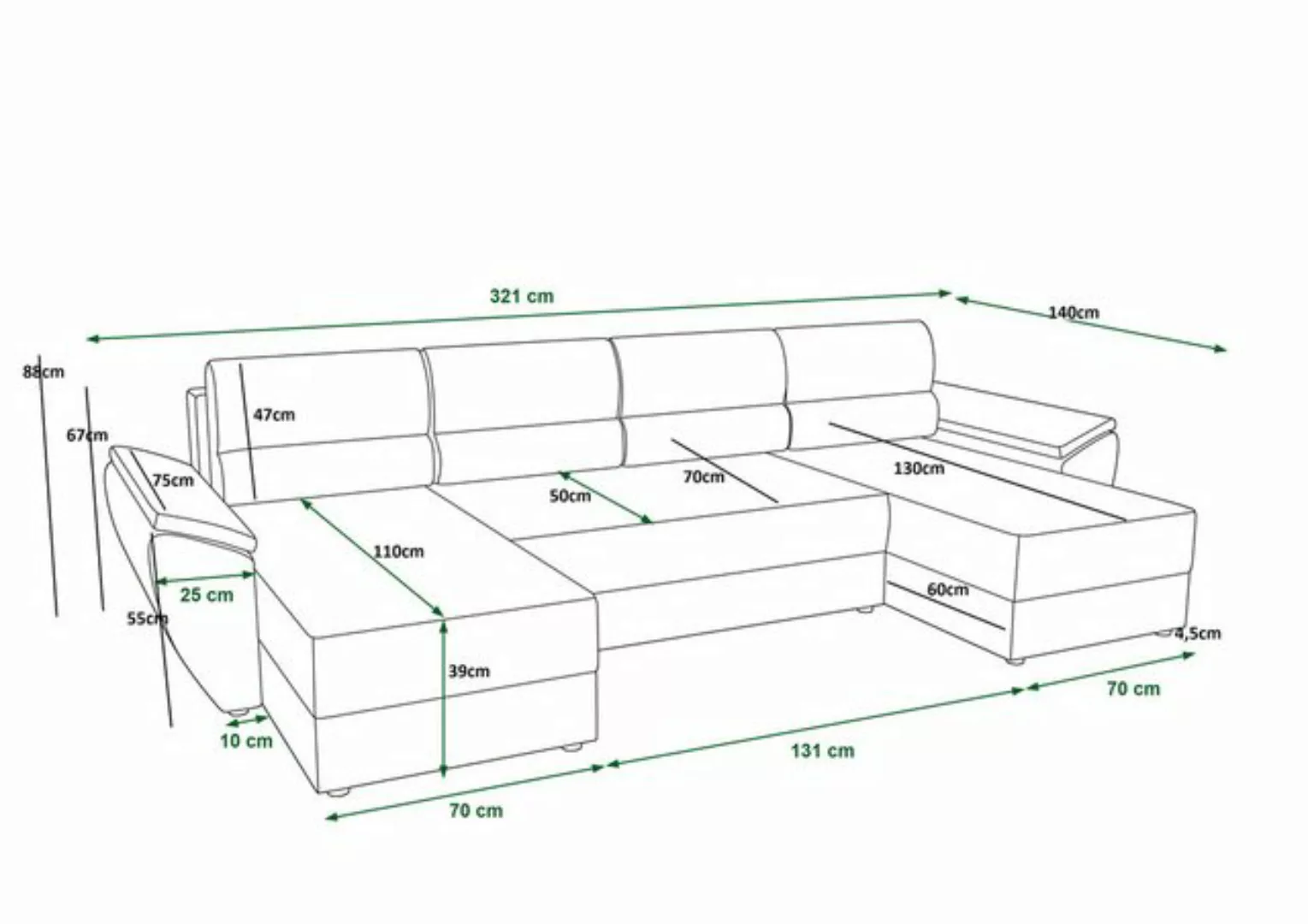 ALTDECOR Wohnlandschaft REB-U2, Couch mit Schlaffunktion, Wohnzimmer - Wohn günstig online kaufen