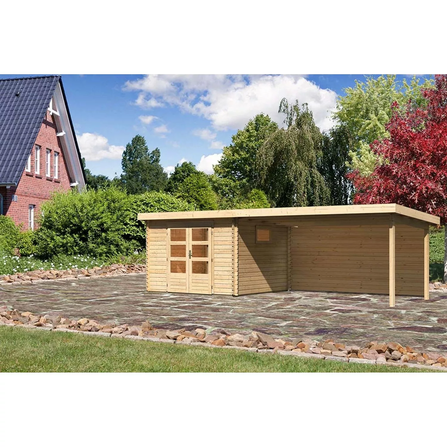 Karibu Holz-Gartenhaus Jeebel Natur Pultdach Unbehandelt 282 cm x 282 cm günstig online kaufen