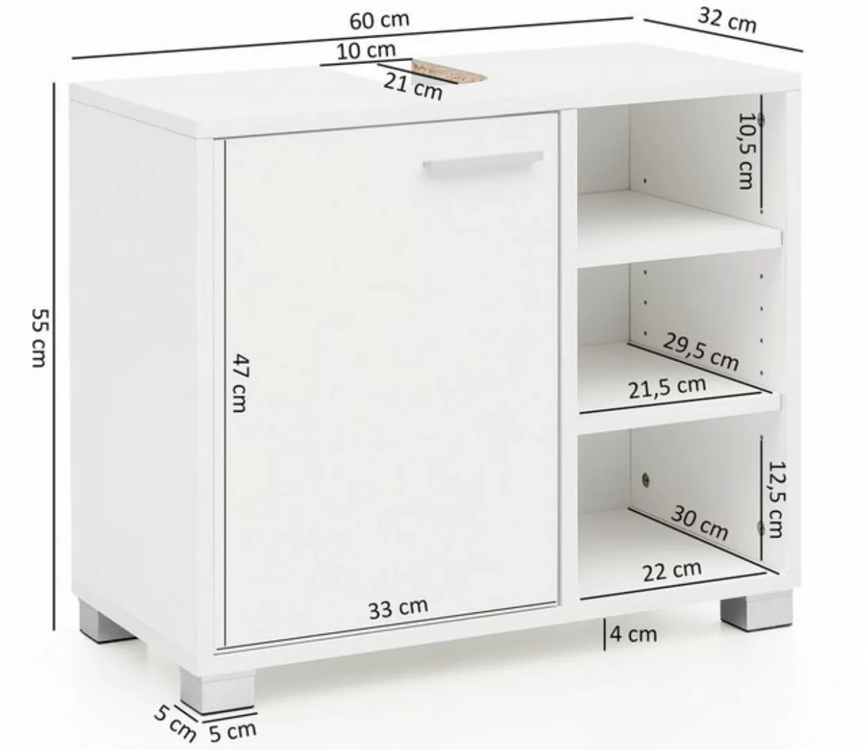 FINEBUY Waschbeckenunterschrank FB51390 (60x55x32cm Badschrank Weiß mit Tür günstig online kaufen