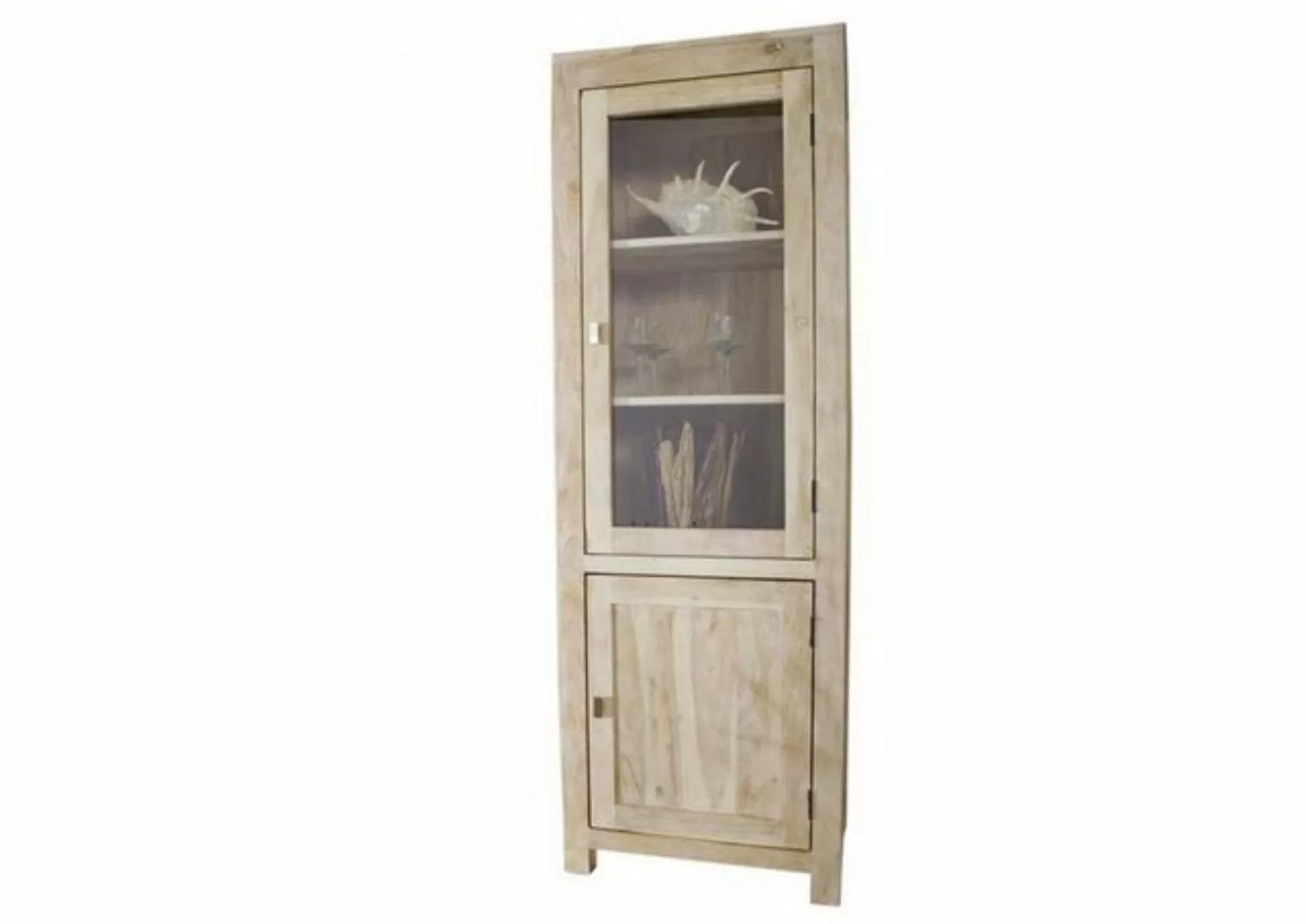 Massivmoebel24 Standvitrine Vitrine Akazie 65x42x190 white stone getüncht  günstig online kaufen