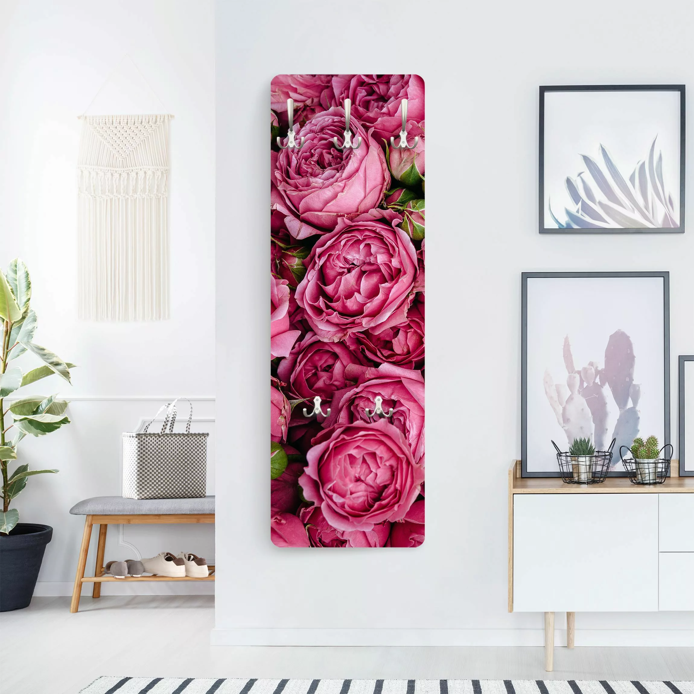 Wandgarderobe Holzpaneel Blumen Pinke Pfingstrosen günstig online kaufen