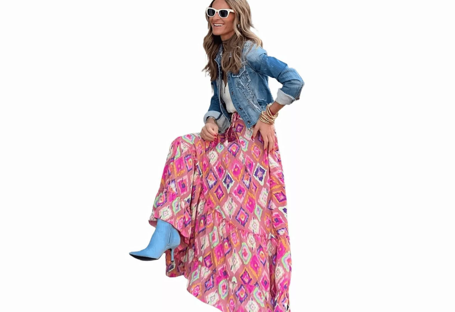 AUKUU Maxirock Sommerliches Kleid mit bohemian Stil und schwingendem Rock, günstig online kaufen