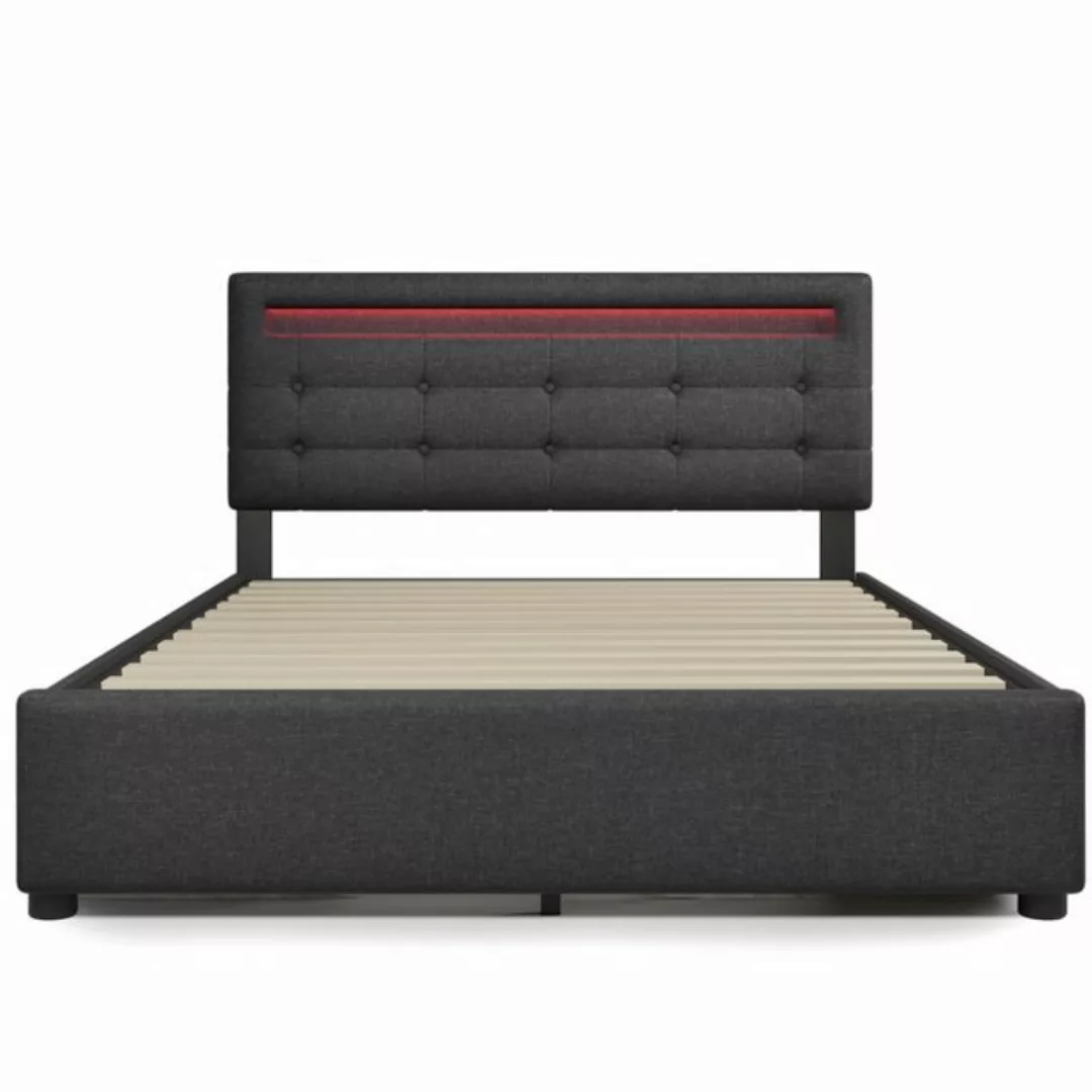 Gotagee Polsterbett Jugendbett LED Doppelbett 140x200 Mit Matratze Flaches günstig online kaufen