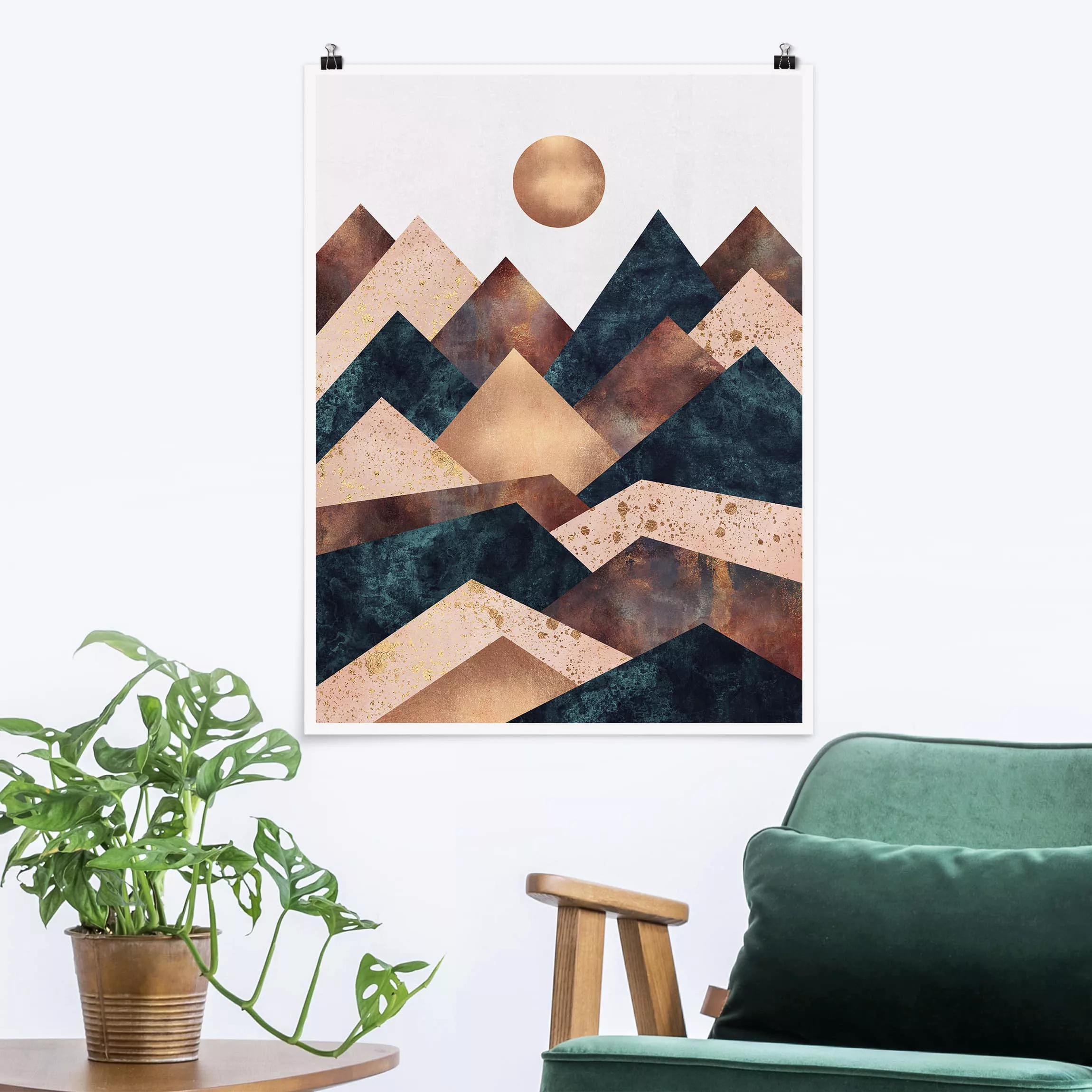 Poster Kunstdruck - Hochformat Geometrische Berge Bronze günstig online kaufen
