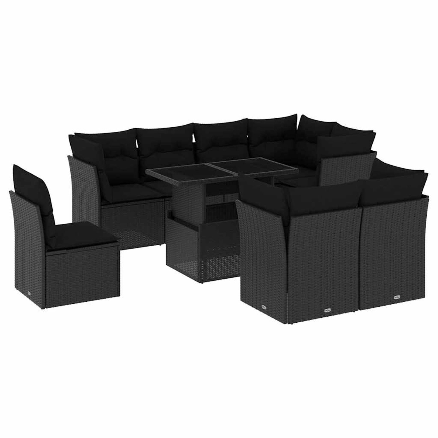 vidaXL 9-Tlg Garten-Sofagarnitur mit Kissen Schwarz Poly Rattan 3266725 günstig online kaufen