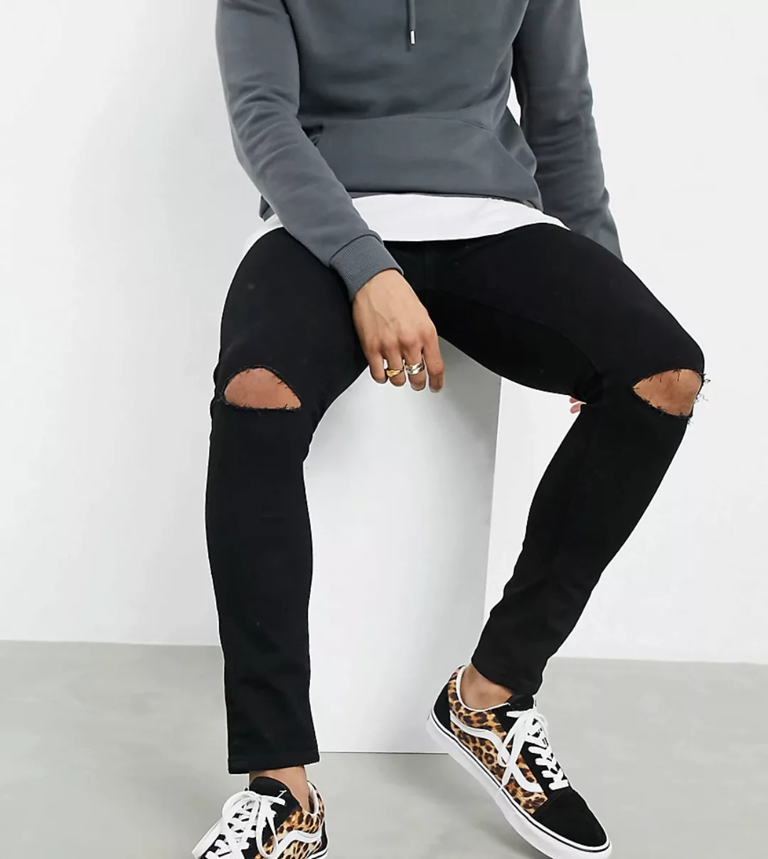ASOS DESIGN – Hautenge Jeans aus Powerstretch-Denim mit zerrissenen Knien i günstig online kaufen