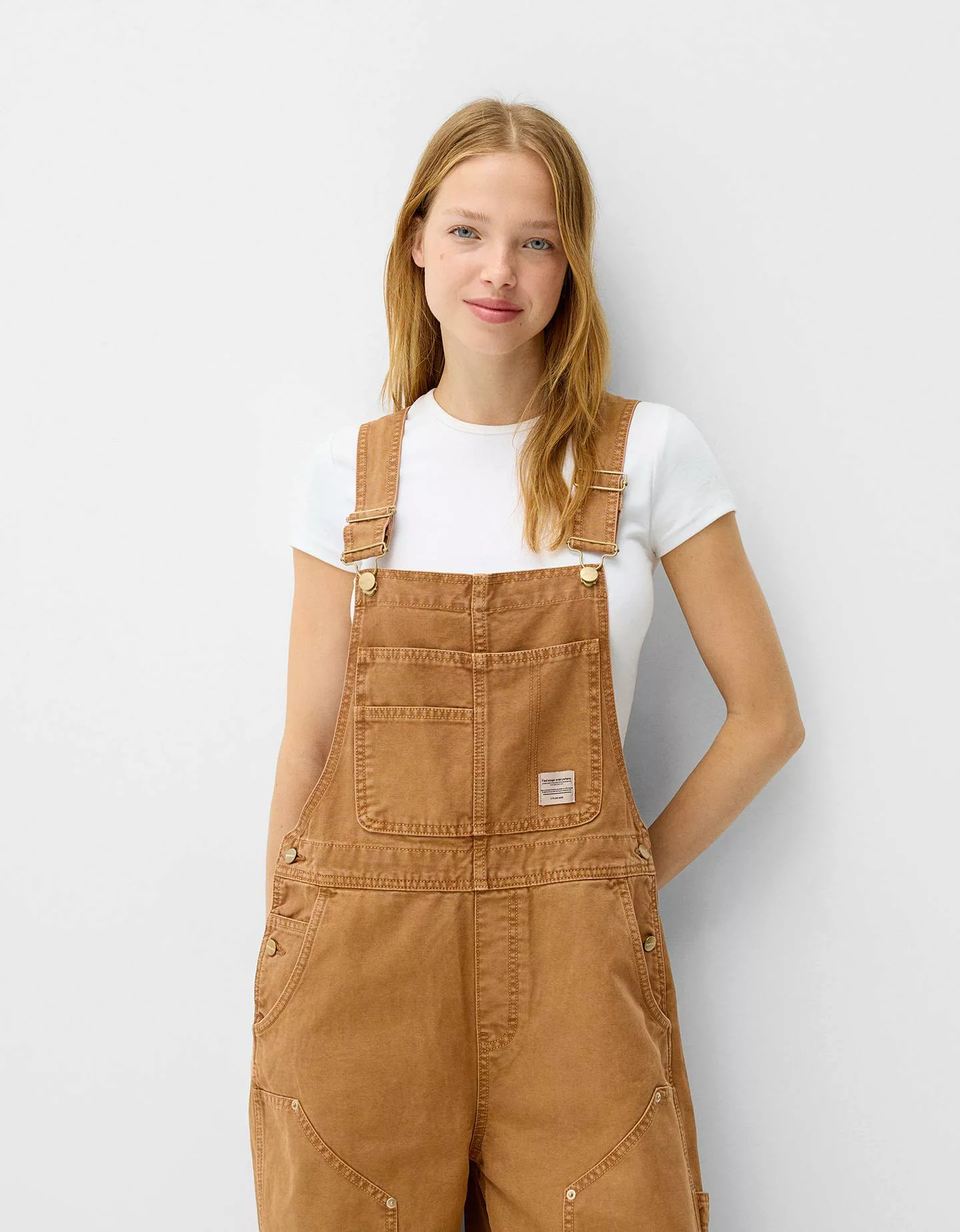 Bershka Workwear-Latzhose Damen M Camel günstig online kaufen