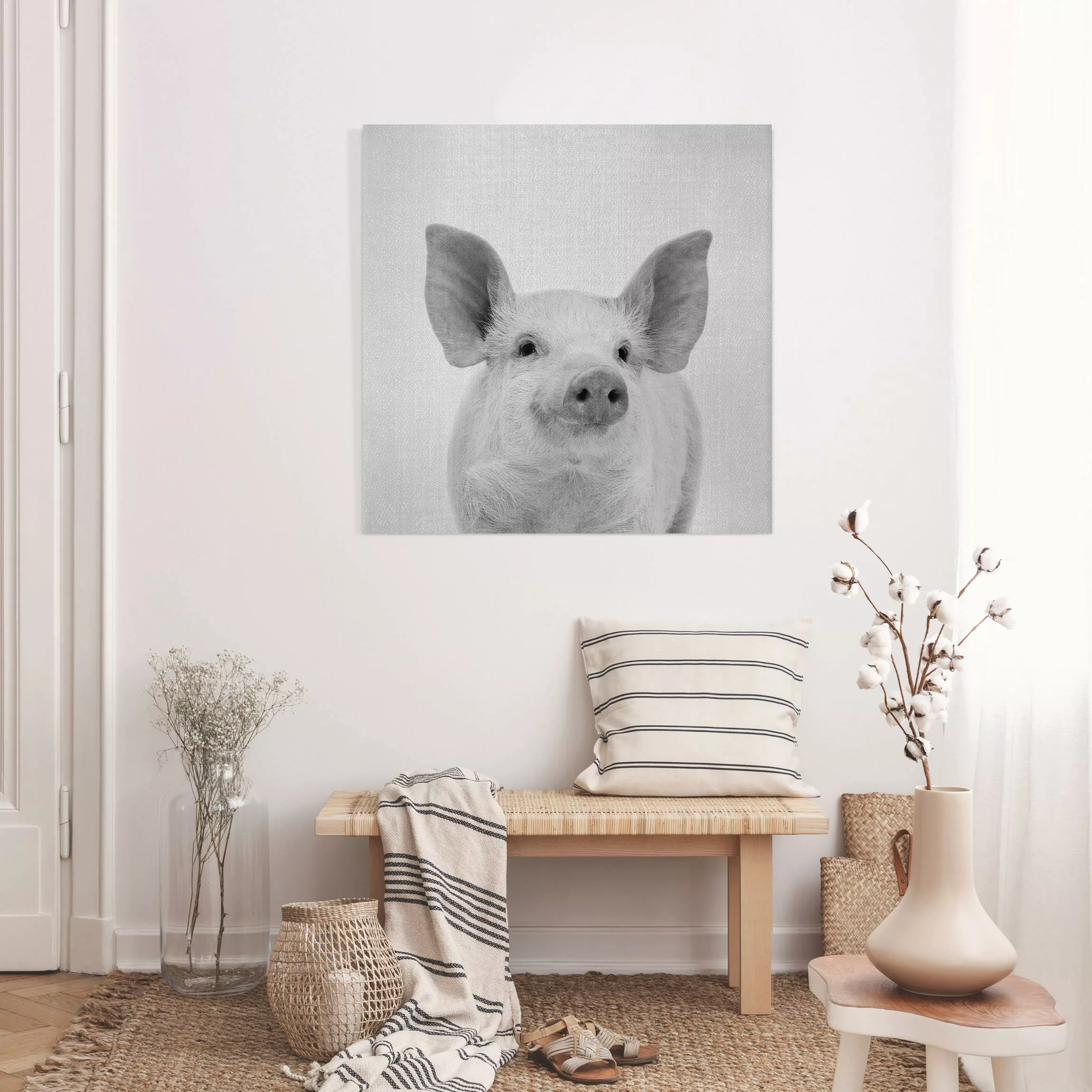 Leinwandbild Schwein Schorsch Schwarz Weiß günstig online kaufen