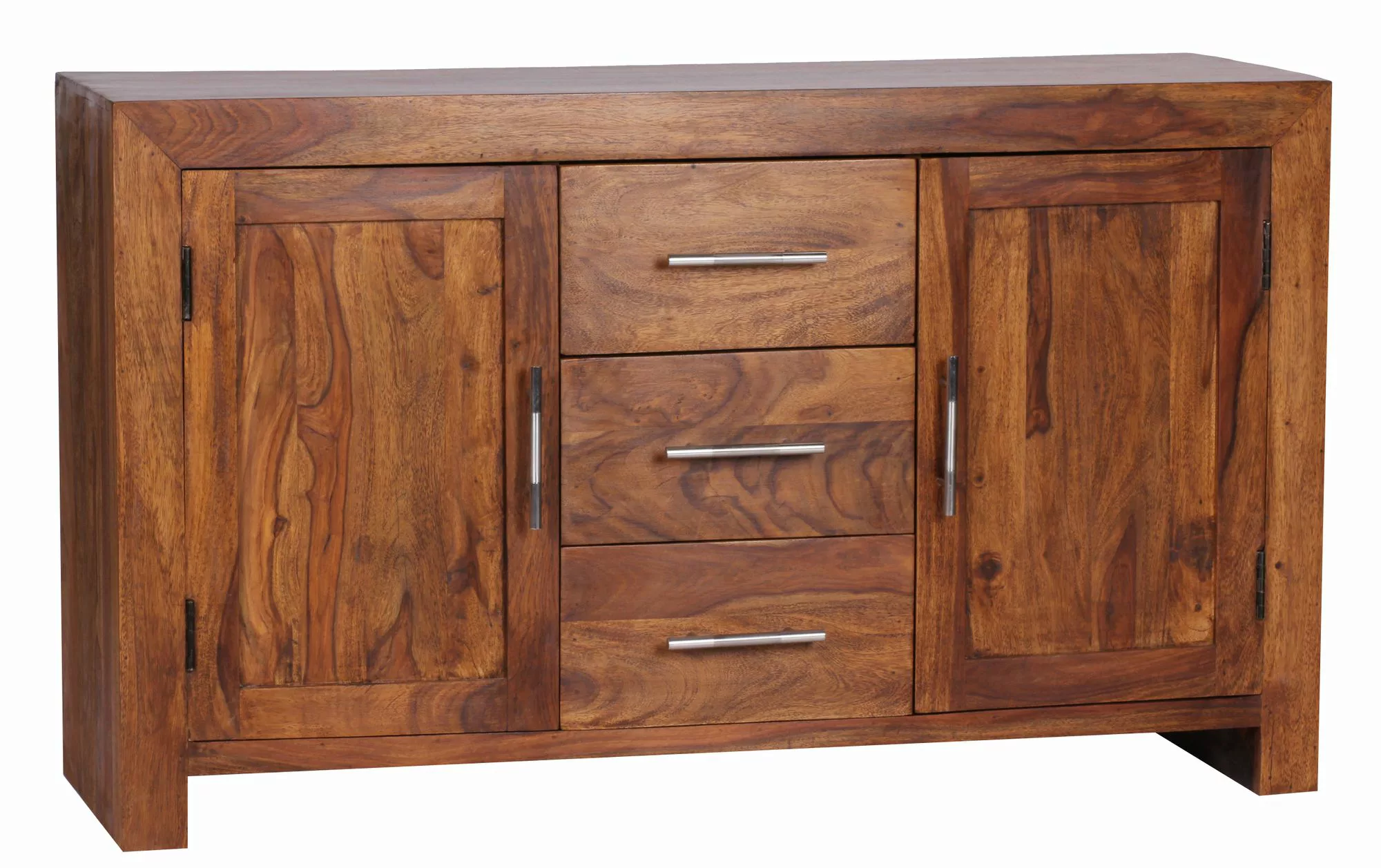 Sideboard Massivholz Sheesham Kommode 118 cm 3 Schubladen 2 Türen Design Hi günstig online kaufen