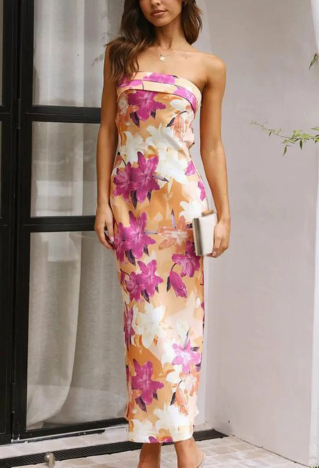 CHENIN Off-Shoulder-Kleid Elegantes rückenfreies Kleid aus Satin Trägerlose günstig online kaufen