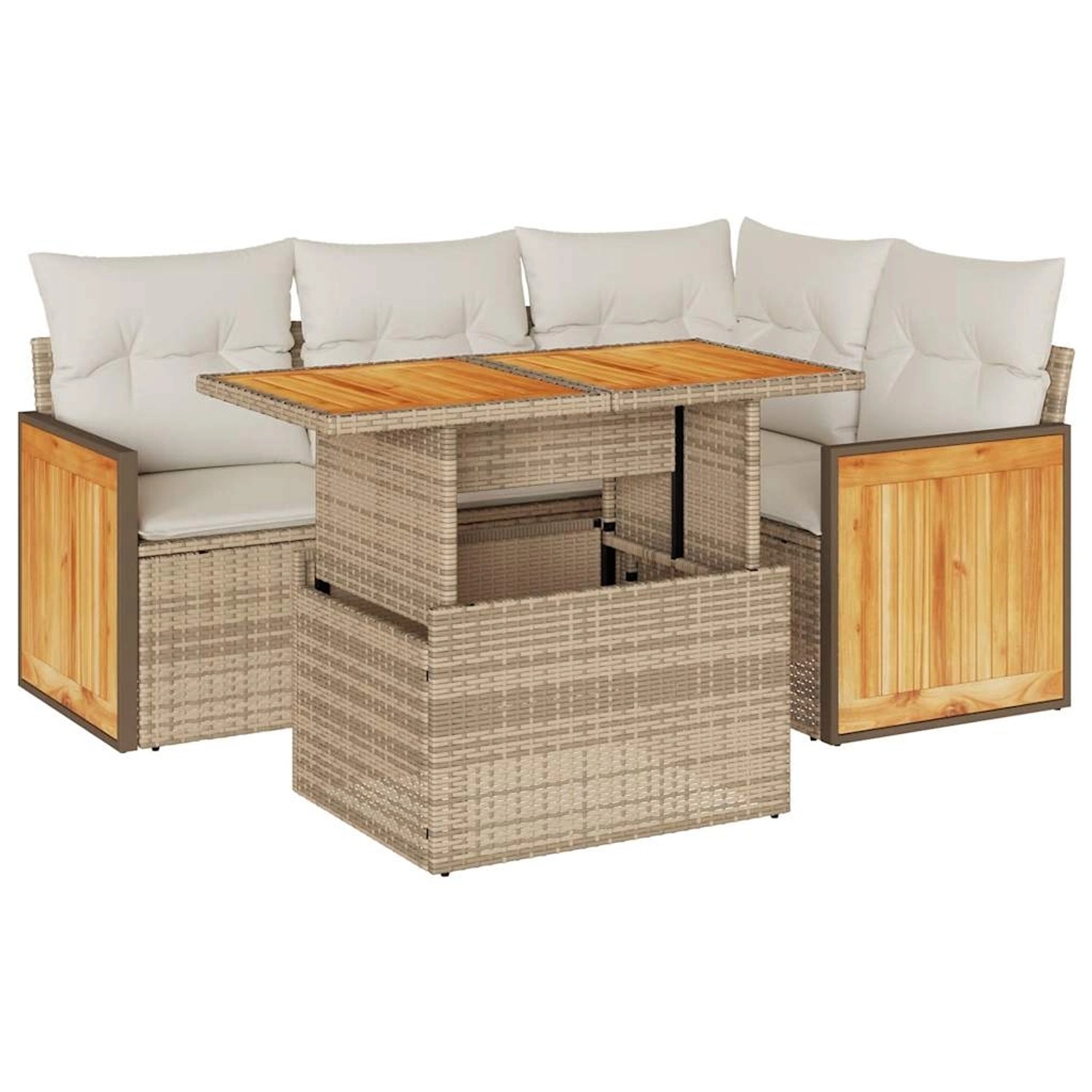 vidaXL 5-Tlg Garten-Sofagarnitur mit Kissen Beige Poly Rattan Akazie 332770 günstig online kaufen