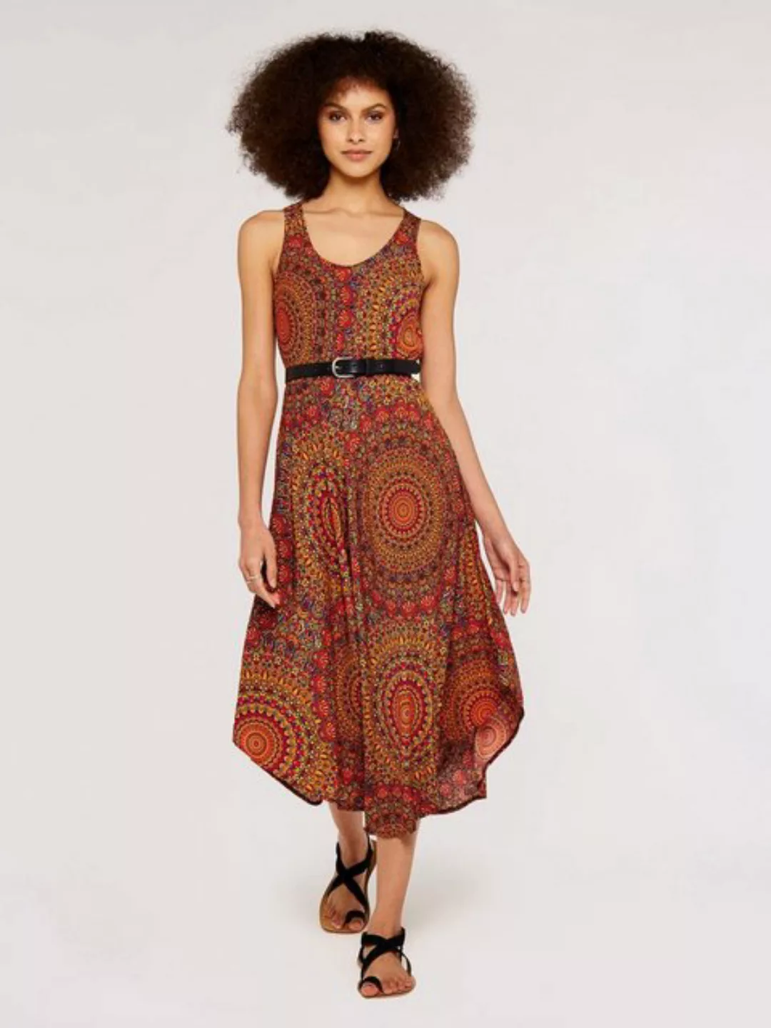 Apricot Sommerkleid mit Ornament-Druck, asymmetrisch günstig online kaufen