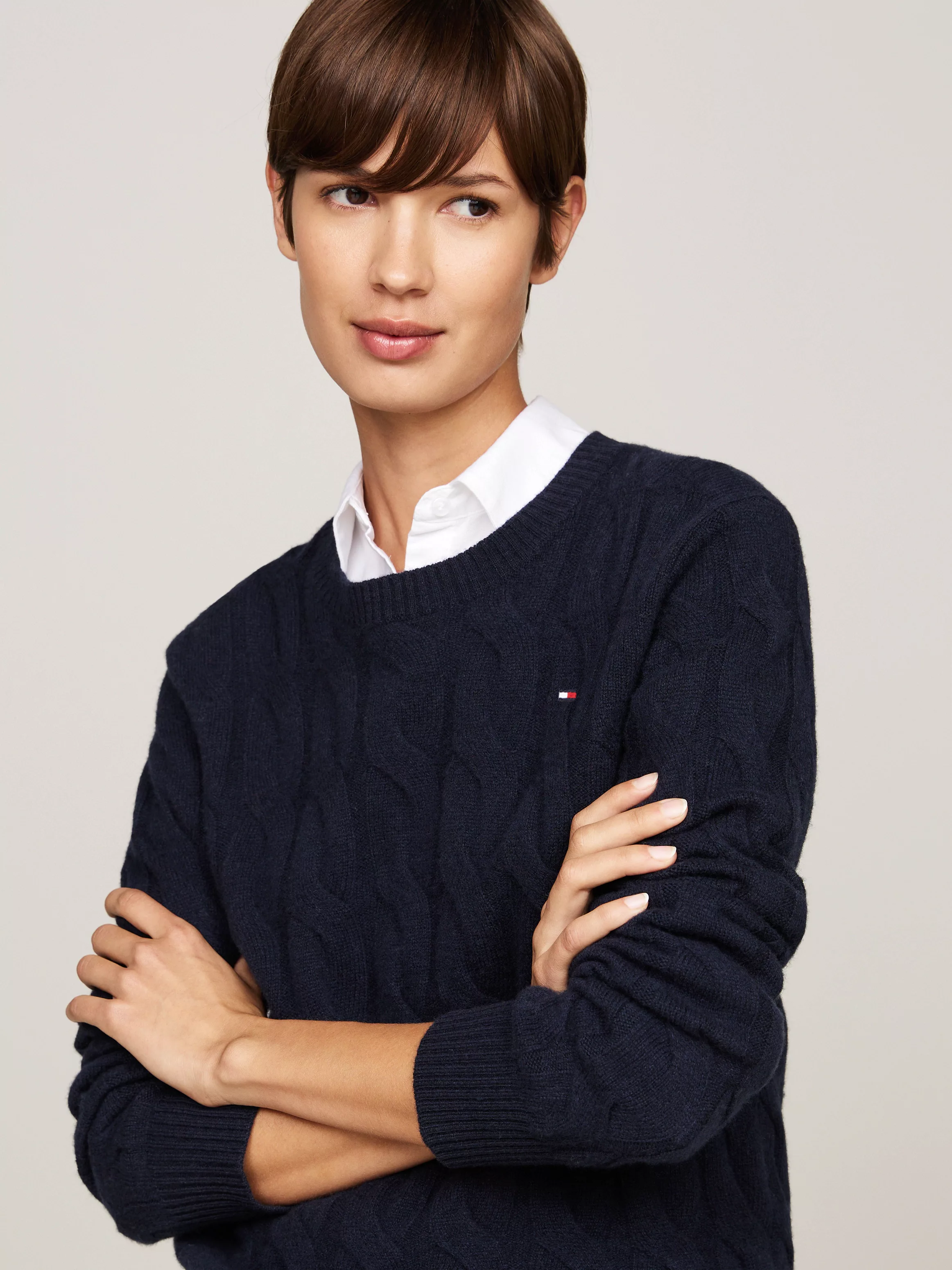 Tommy Hilfiger Strickpullover SOFT WOOL CABLE C-NK mit Zopfmuster, Rundhals günstig online kaufen