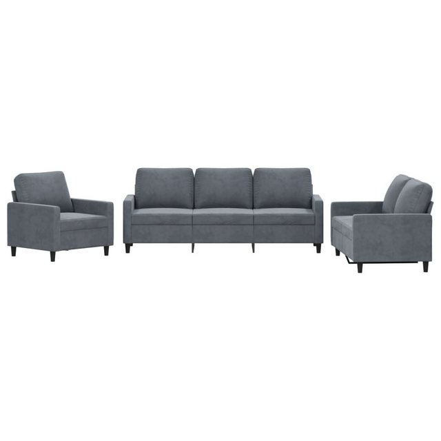 vidaXL Sofa Sofagarnitur Set mit Kissen Samt, 3-tlg., Dunkelgrau günstig online kaufen