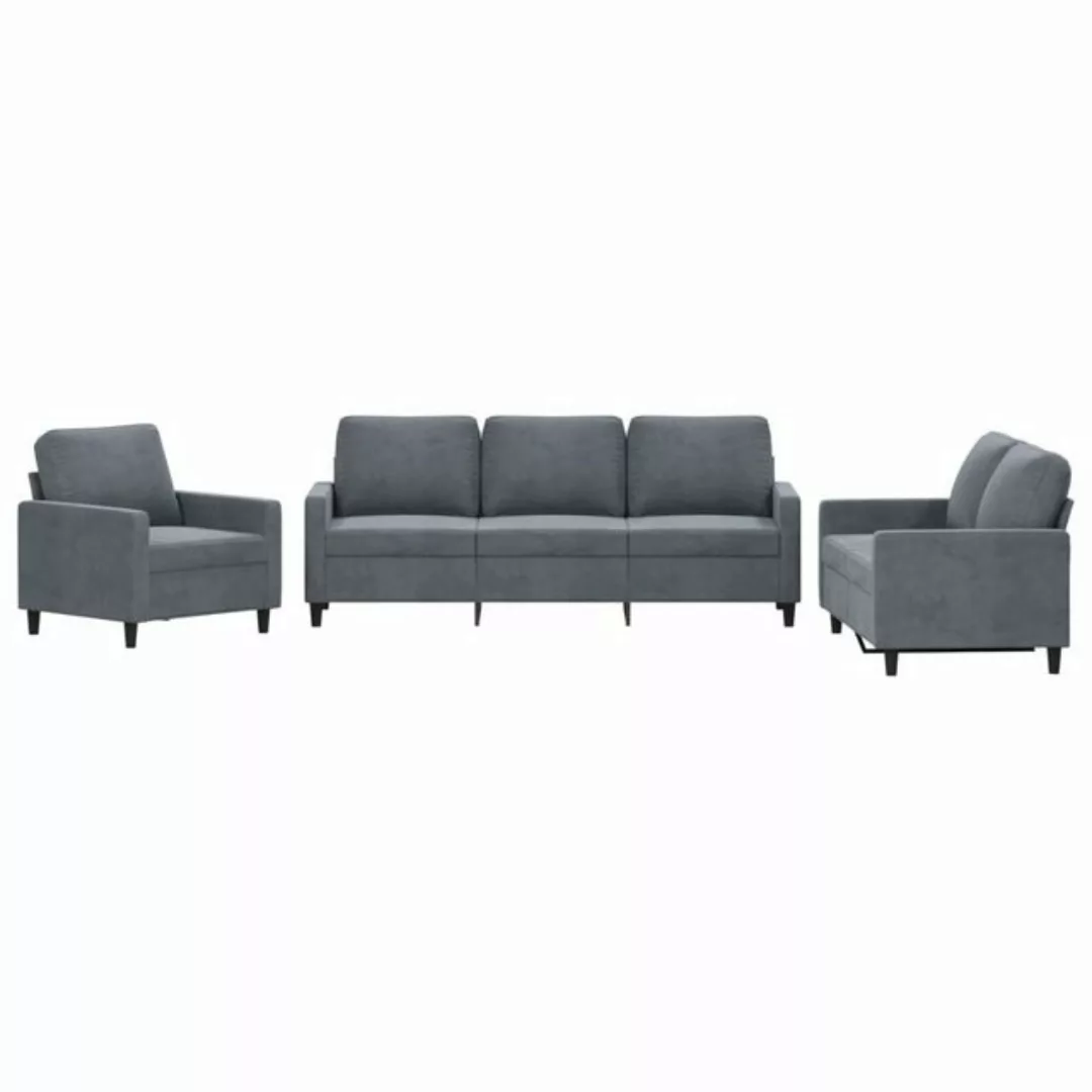 vidaXL Sofa Sofagarnitur Set mit Kissen Samt, 3-tlg., Dunkelgrau günstig online kaufen