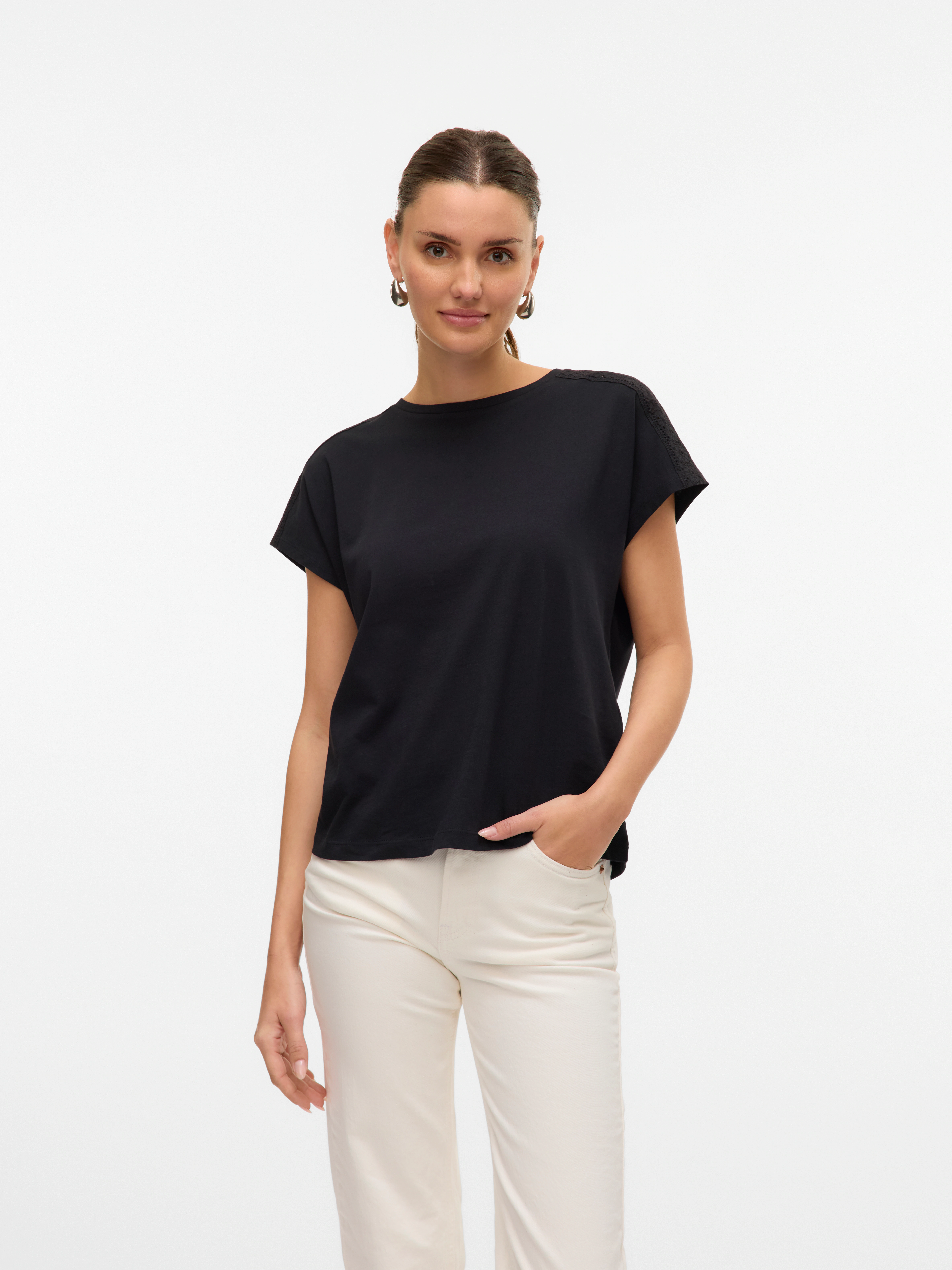 Vero Moda Kurzarmshirt "VMEMMY SS LACE TAPE TOP JRS GA NOOS" günstig online kaufen